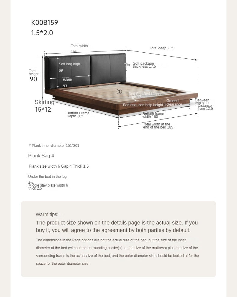 Premium Black Walnut Solid Wood Leather Upholstered Floating Bed Frame - Modern Platform Bed for Bedroom, Guest Room, or Master Suite