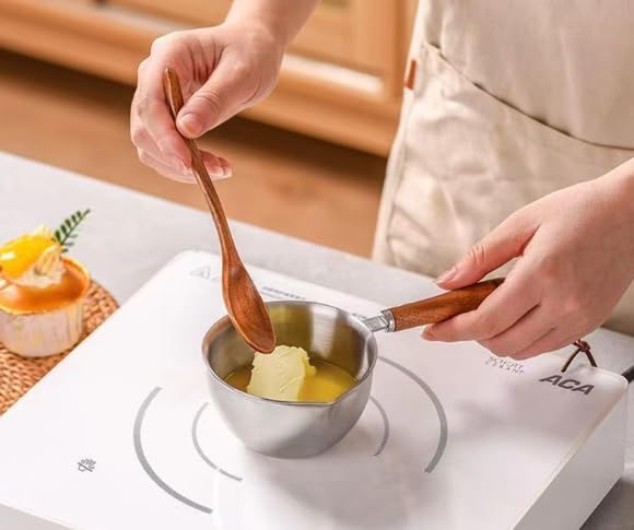 Mini Stainless Steel Milk Warmer Pot - 150ml Small Saucepan for Coffee, Soup & Beverage Heating | Heat-Resistant Wooden Handle | Perfect for Home, Office & Baby Bottle Warming