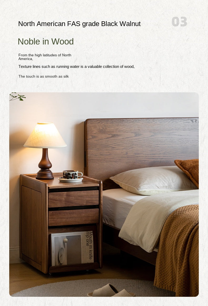 Solid Wood Mobile Nightstand - Oak, Cherry, Black Walnut - Perfect for Bedroom, Living Room & Small Spaces