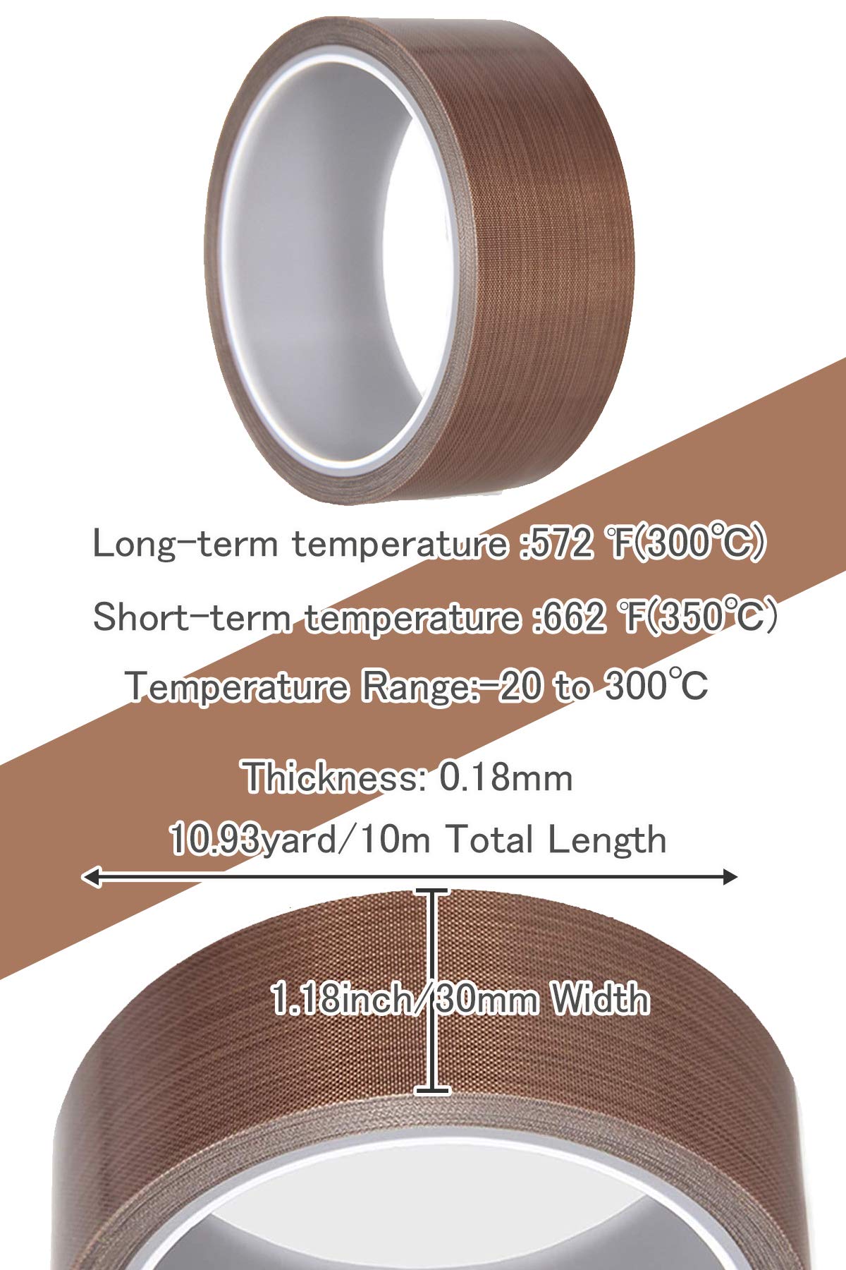 High Temperature PTFE Coated Fiberglass Teflon Tape - 1.18