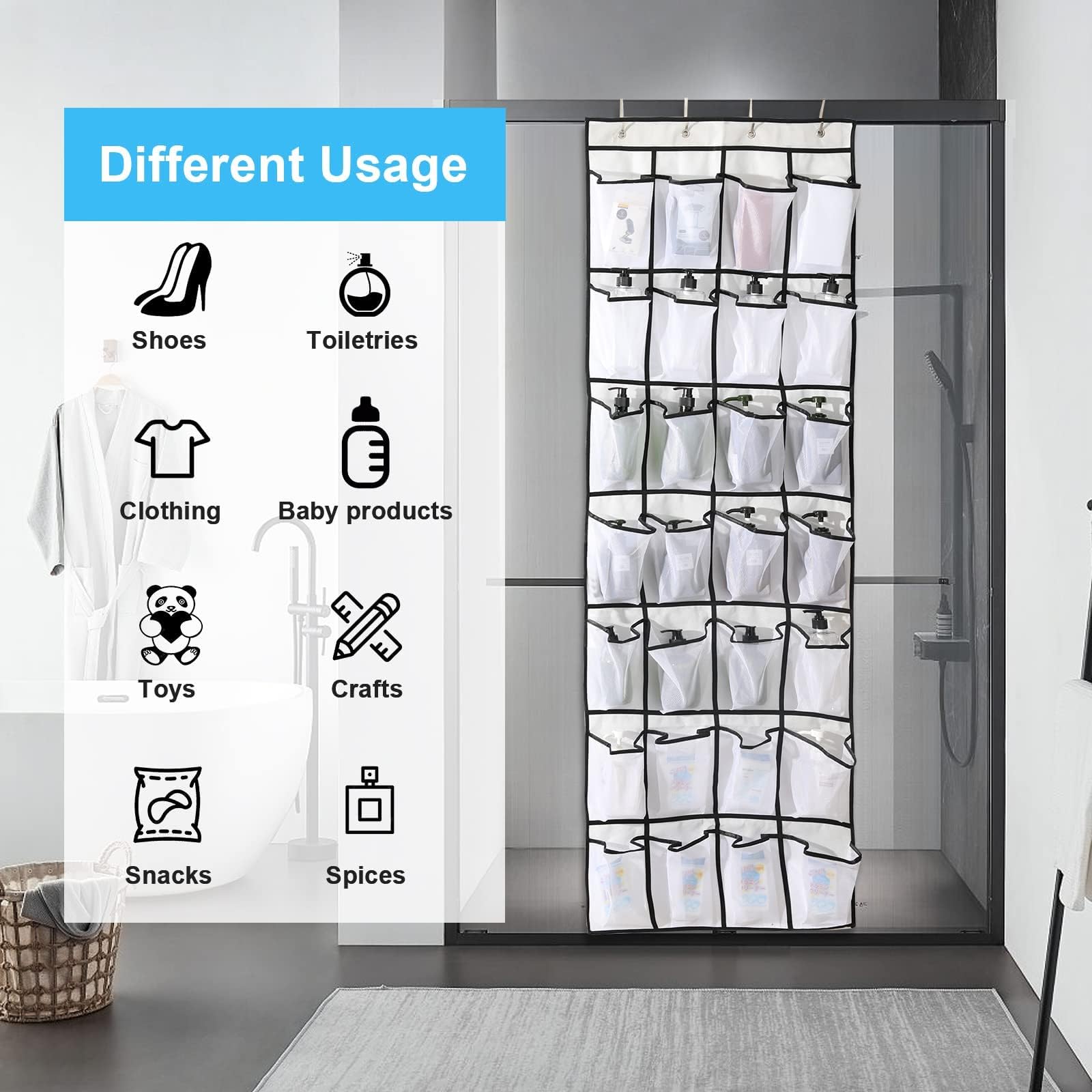 Over the Door Shoe Organizer with 28 Mesh Pockets - Space Saving Hanging Shoe Rack for Closet, Entryway, Bedroom & Bathroom - Perfect for Men's Sneakers & Women's High Heels (White) - Ideal for Small Spaces & Apartment Living