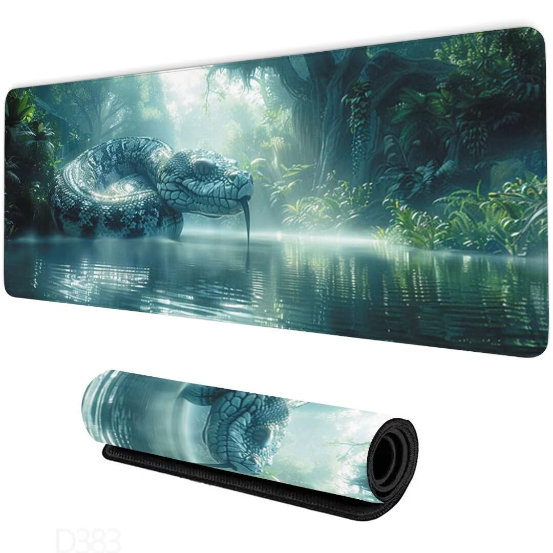 XXL Gaming Mouse Pad with Snake Design - 800x300mm Non-Slip Rubber Base & Stitched Edges - Perfect for Keyboard & Desk Setup - Ideal for PC Gaming, Office Work & Streaming