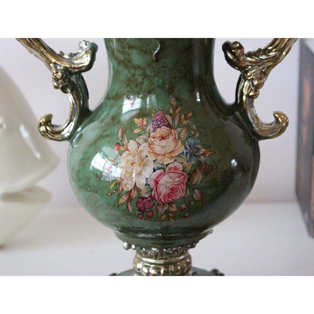 American-Style Farmhouse Resin Large Flower Vase - Hand-Painted Tall Decorative Vase for Home Decor (Green, 24×40×25cm) | Perfect for Living Room, Dining Table Centerpiece, Bedroom, Office & Hotel Decorations