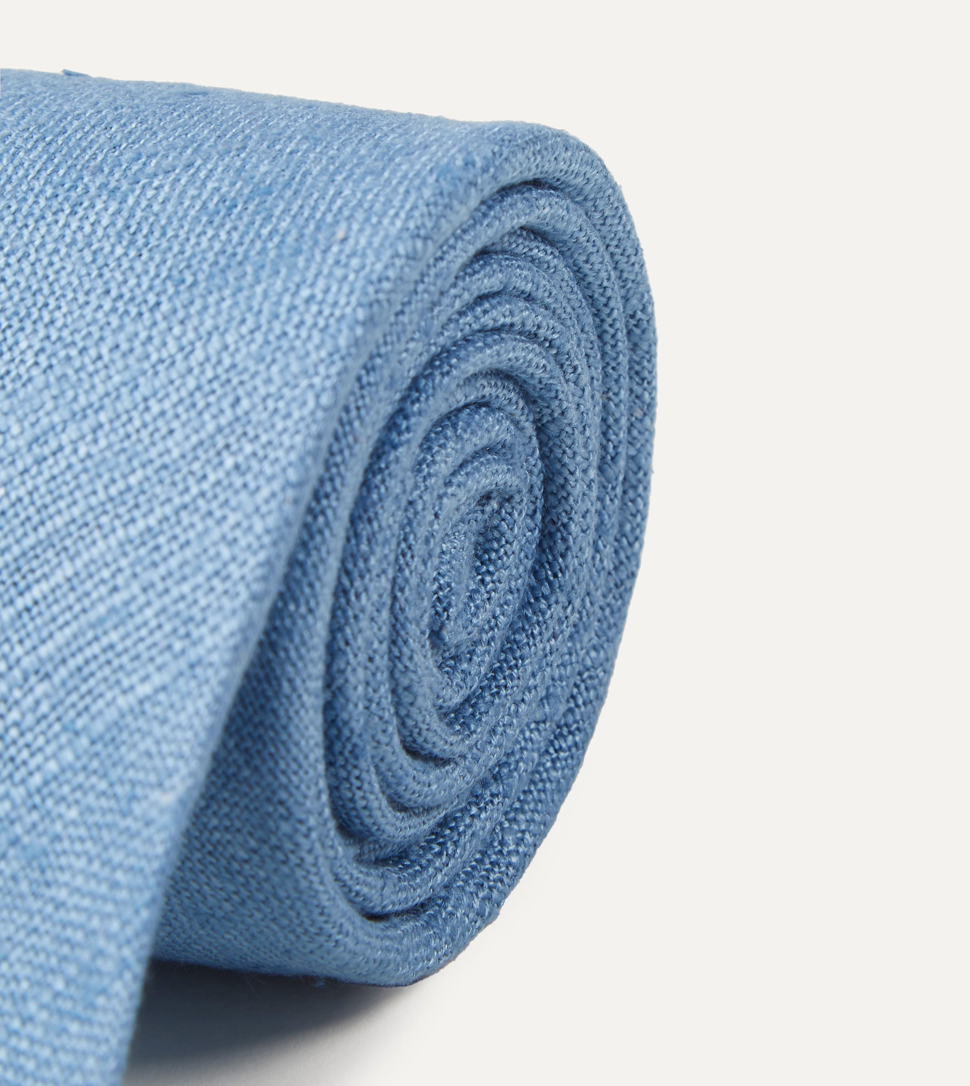 Handmade Blue Tussah Silk Tie for Men - Luxury Hand Rolled Necktie for Business, Weddings & Formal Occasions