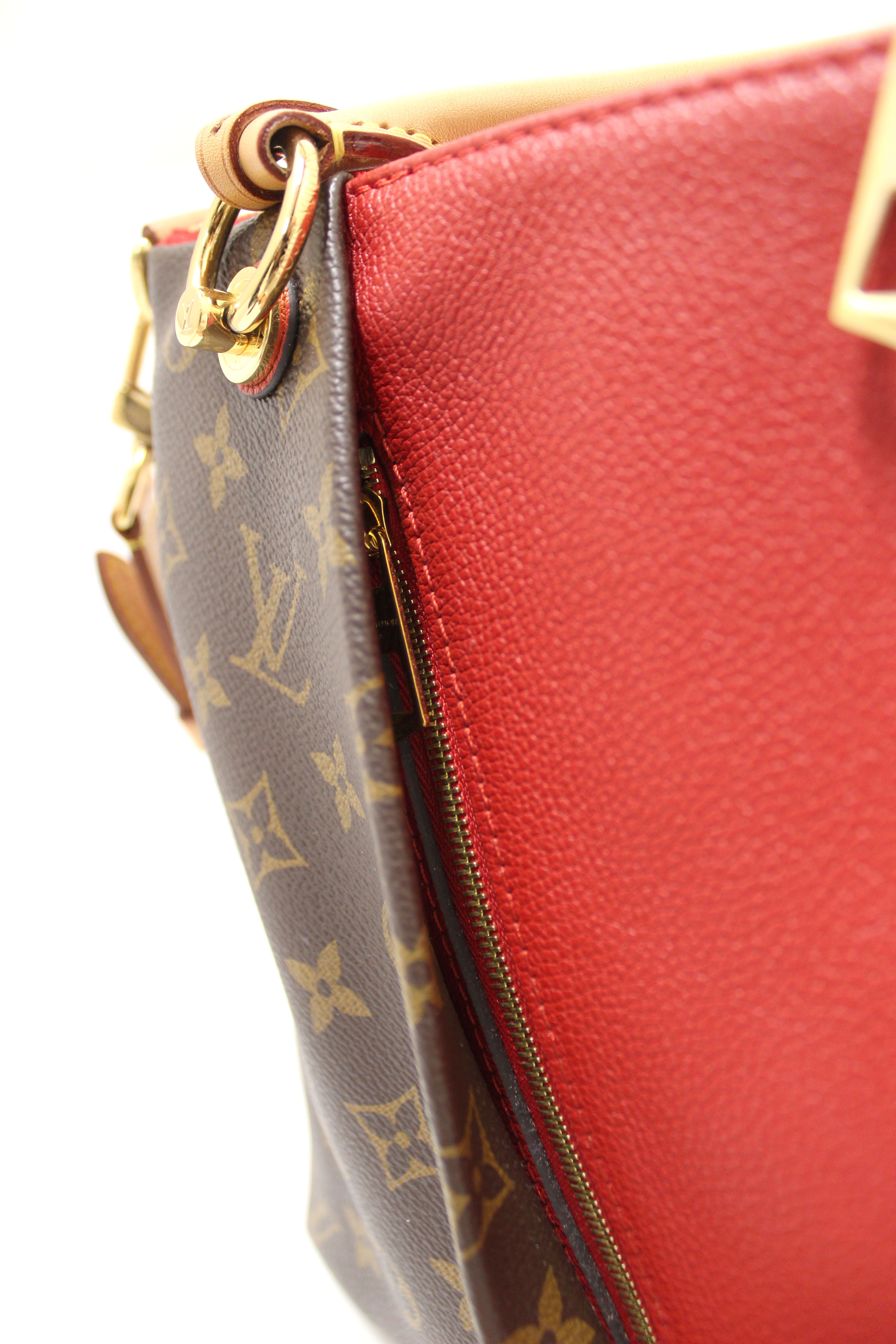 Authentic Louis Vuitton Monogram Canvas Tote Bag with Red Leather Trim - Luxury Designer Handbag for Women, Perfect for Work, Travel & Everyday Use