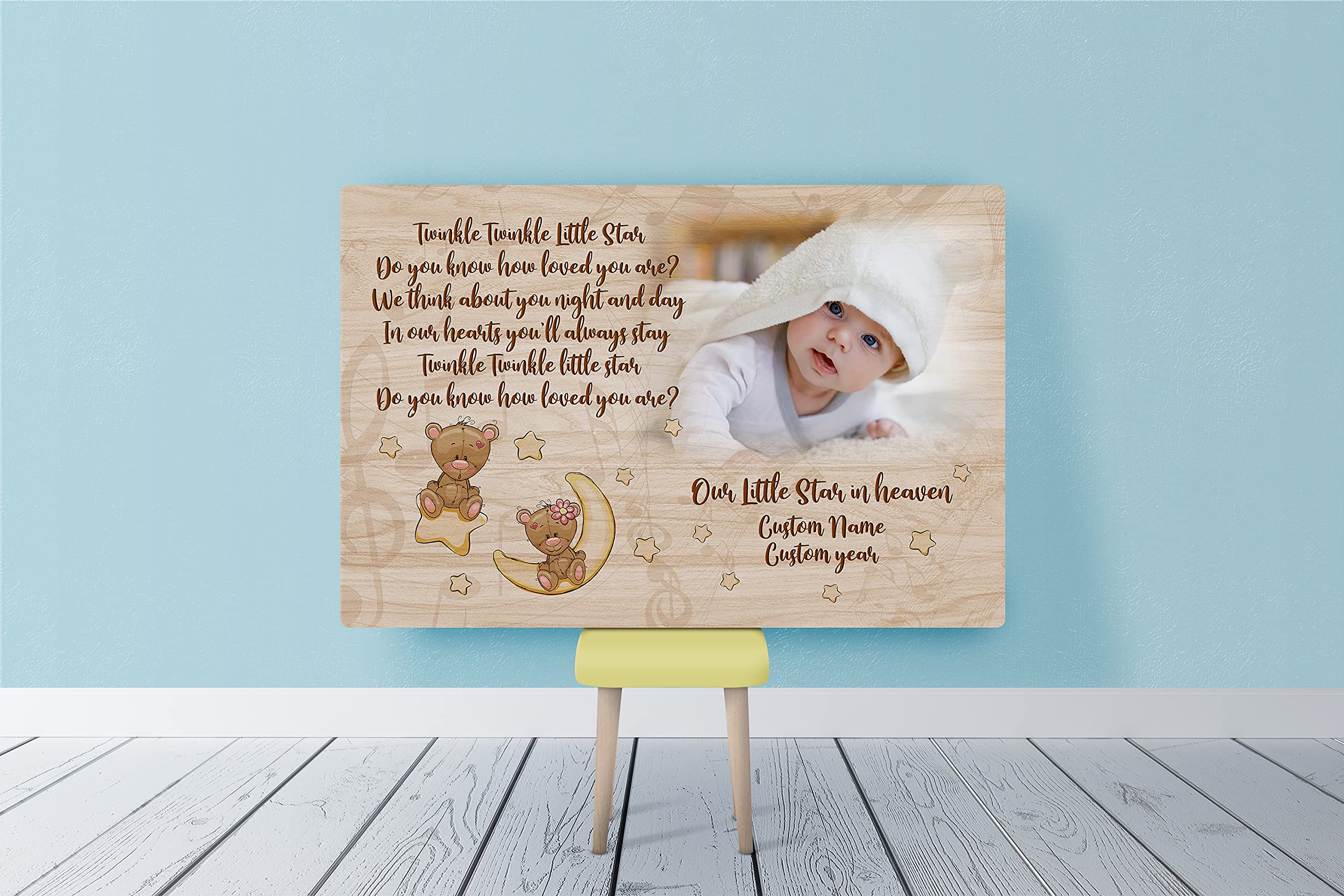 Personalized Baby Memorial Canvas - Twinkle Twinkle Little Star | Sympathy Gift for Infant Loss, Child Loss & Grieving Parents | 16x12 Inch Remembrance Art for Nursery, Memorial Wall or Healing Space
