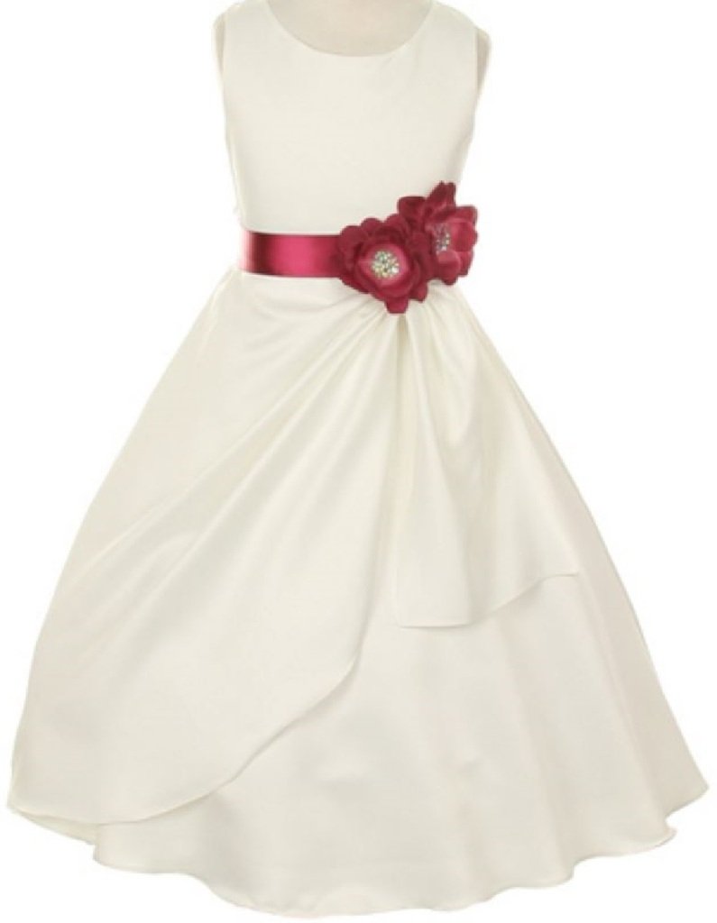 Little Girls Ivory Dress with Side Loops & Sash Flowers - Elegant Flower Girl Dresses for Weddings, Parties & Special Occasions