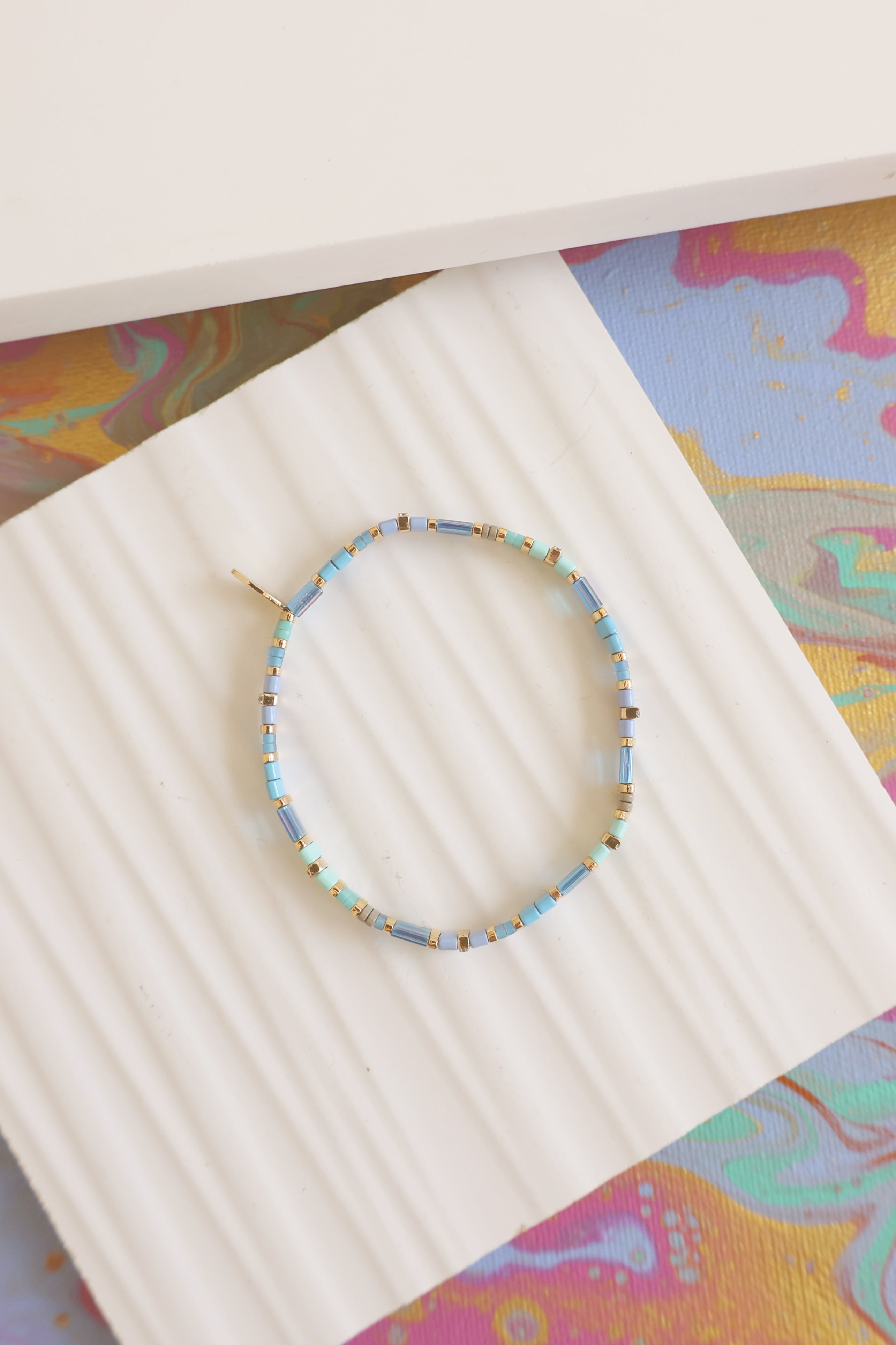 Light Blue Beaded Chicklet Bracelet for Women - Stylish Boho Accessory for Parties, Weddings & Everyday Wear
