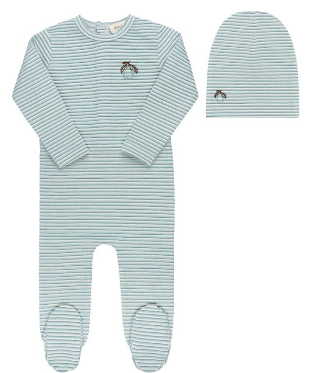 ELY & CO Metallic Stripe Baby Footie with Beanie Set - Newborn to 9 Months | Soft Cotton Pajamas for Boys & Girls | Perfect for Sleepwear, Photoshoots & Gifts