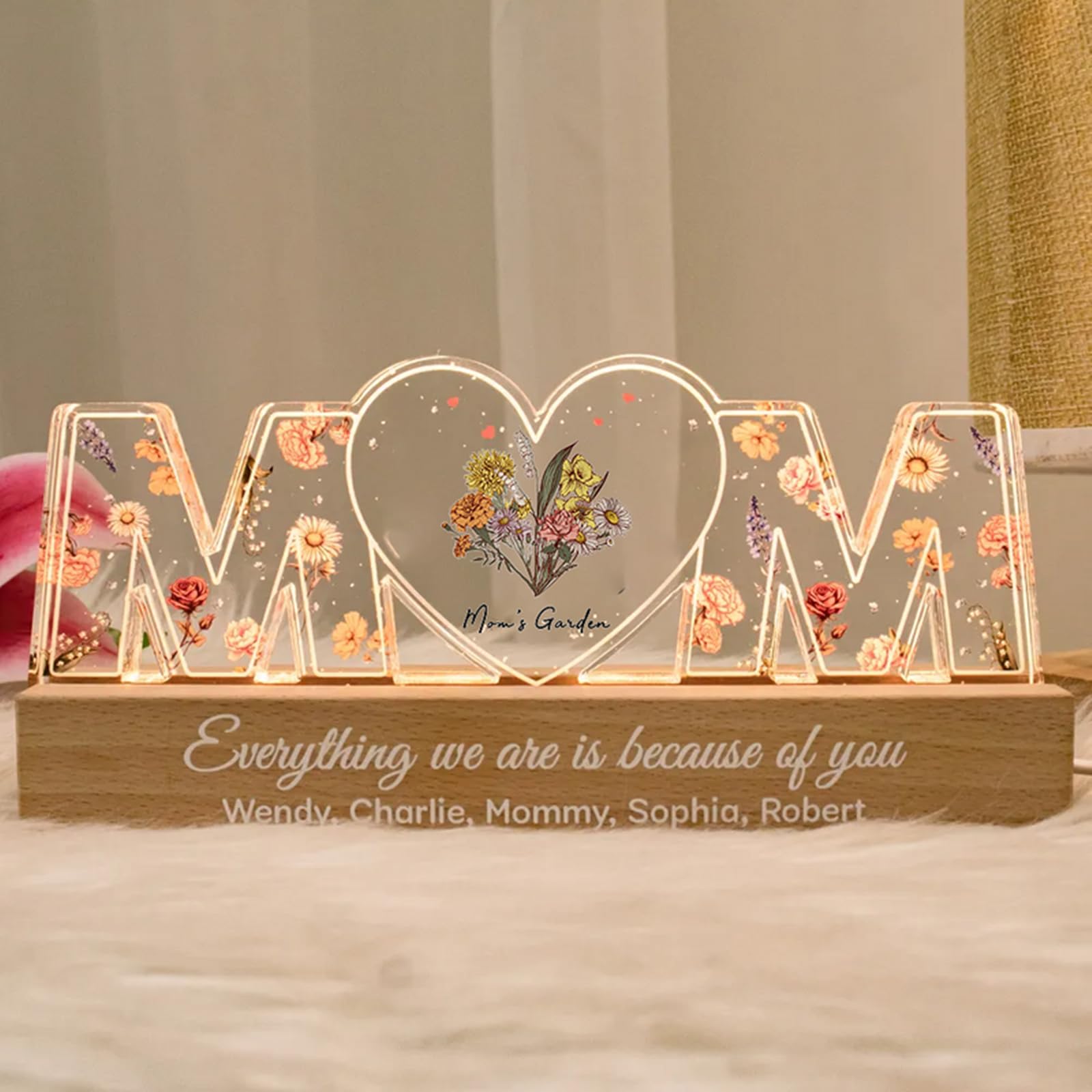 Custom LED Personalized Mom Letter Lamp with Birth Month Flower - Acrylic LED Night Light for Mom & Grandma - Perfect Mother's Day Gift, Birthday Present, Nursery Decor, Bedroom Night Light