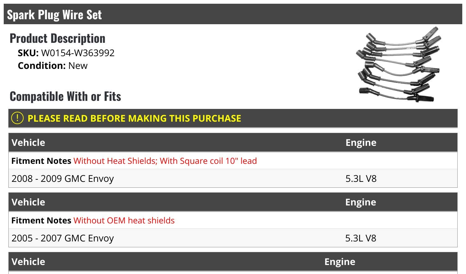 High-Performance Spark Plug Wire Set - 8 Piece Kit for 2003-2009 GMC Envoy - Durable Ignition Wires for Smooth Engine Performance - Perfect for DIY Auto Repair & Maintenance