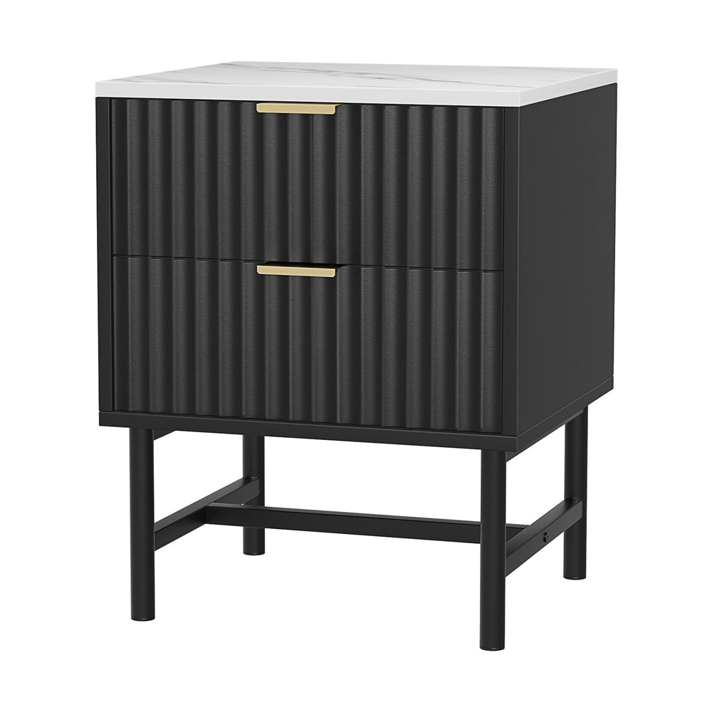 Premium Black Bedside Table with 2 Drawers - Nightstand with Storage for Bedroom, Living Room & Office - Modern Side Table for Small Spaces