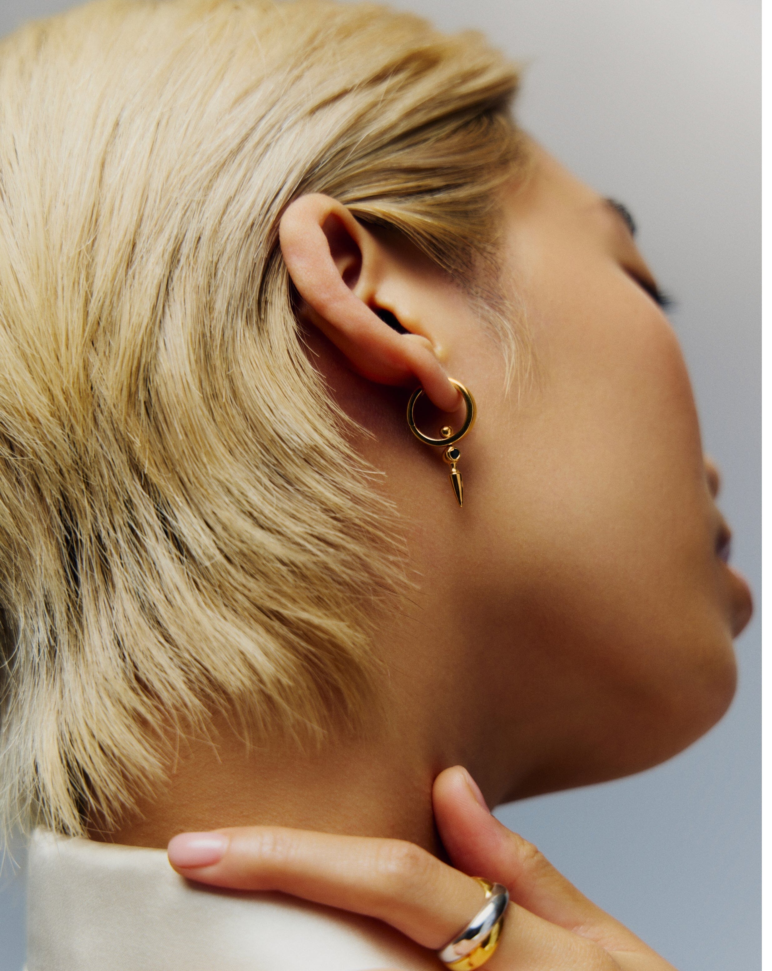 Kinetic Duality Spike Charm Hoop Earrings - 18k Gold Vermeil Cubic Zirconia Stud Earrings for Women | Trendy Boho Jewelry Gift for Birthday, Anniversary & Valentine's Day | Perfect for Parties, Date Nights & Everyday Wear