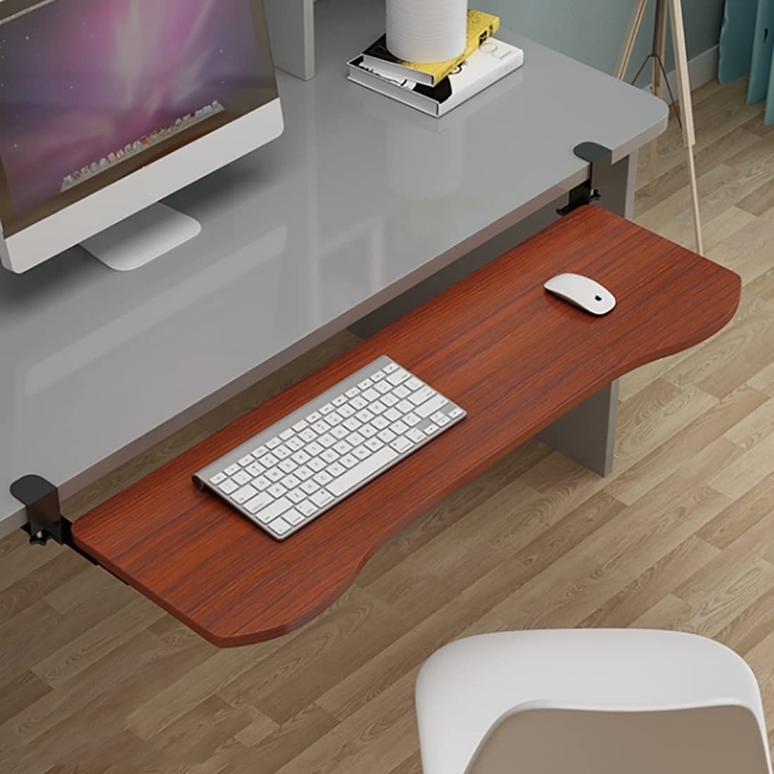 Adjustable Ergonomic Keyboard Tray - Under Desk Extender with Smooth Pull-Out & Clamp-On Design, Punch-Free Installation for Home Office & Gaming Setup