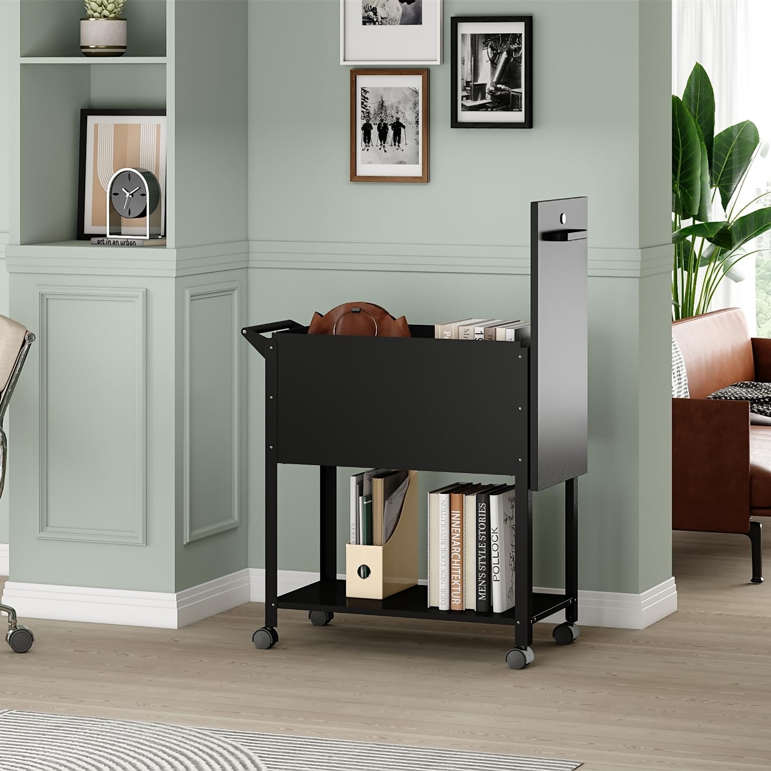 Yizosh Mobile File Storage Cart with Wheels - Lockable Metal Rolling File Cabinet Organizer for Legal & A4 Documents - Perfect for Office, Home, or School Use (Black)