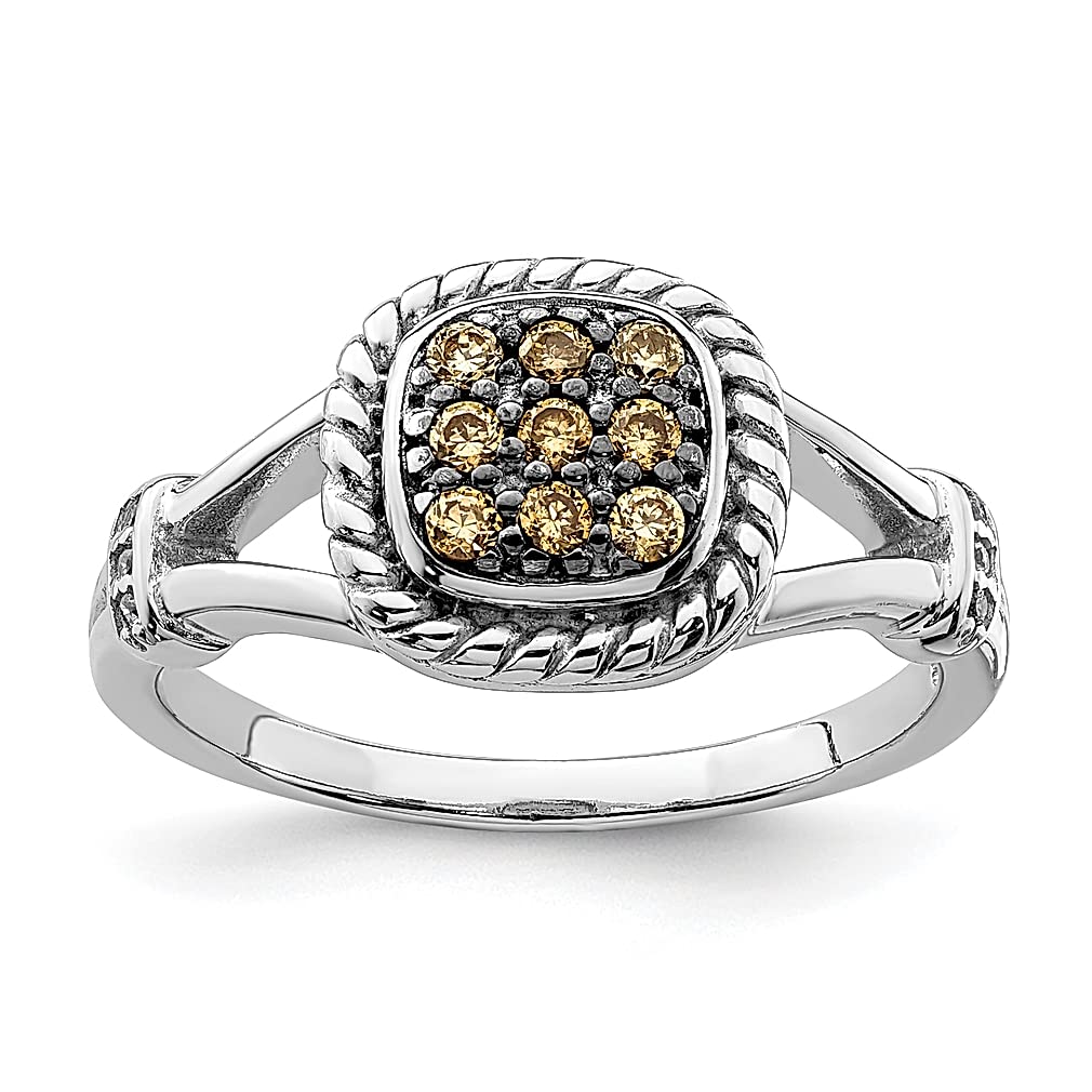 925 Sterling Silver Champagne Cubic Zirconia CZ Ring for Women - Elegant Fine Jewelry Gift for Her - Perfect for Anniversaries, Birthdays & Special Occasions