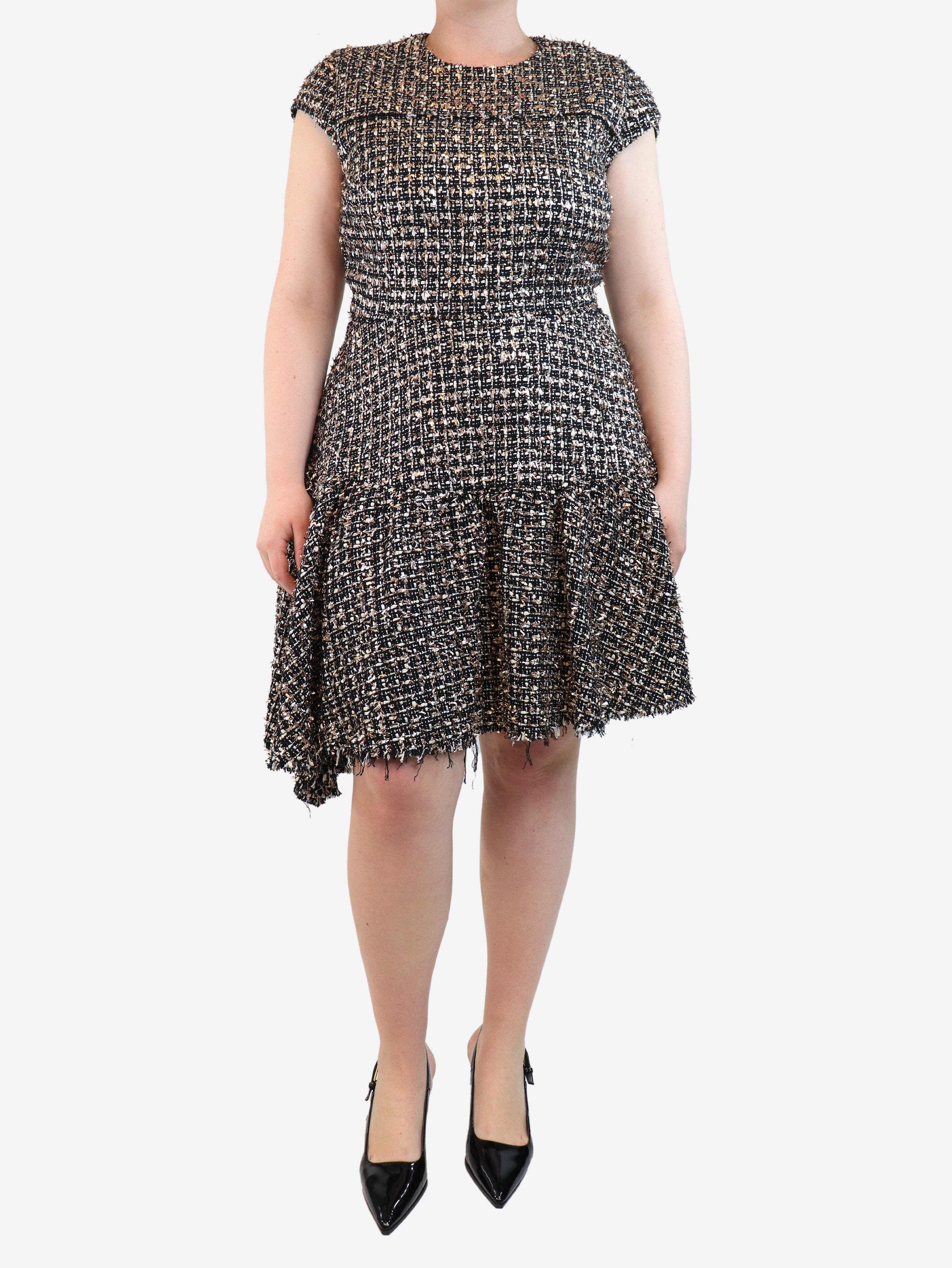 Black Cap Sleeve Tinsel Tweed Midi Dress - UK Size 16 | Elegant Party Wear for Holiday Gatherings & Evening Events