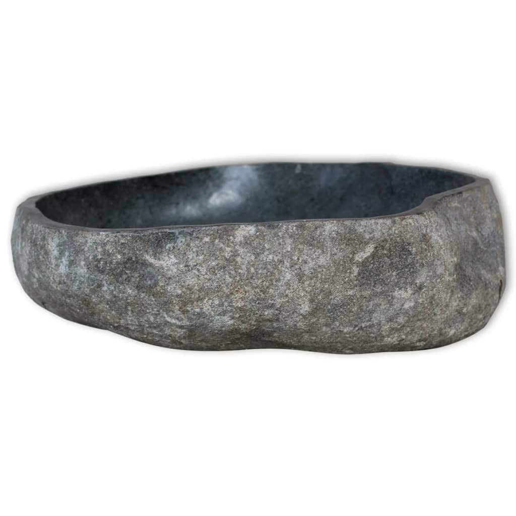 CHARMMA Oval Above Counter Vessel Sink - Natural Stone Wash Basin for Bathroom Vanity, Tabletop River Stone Small Bathroom Sink (14.6