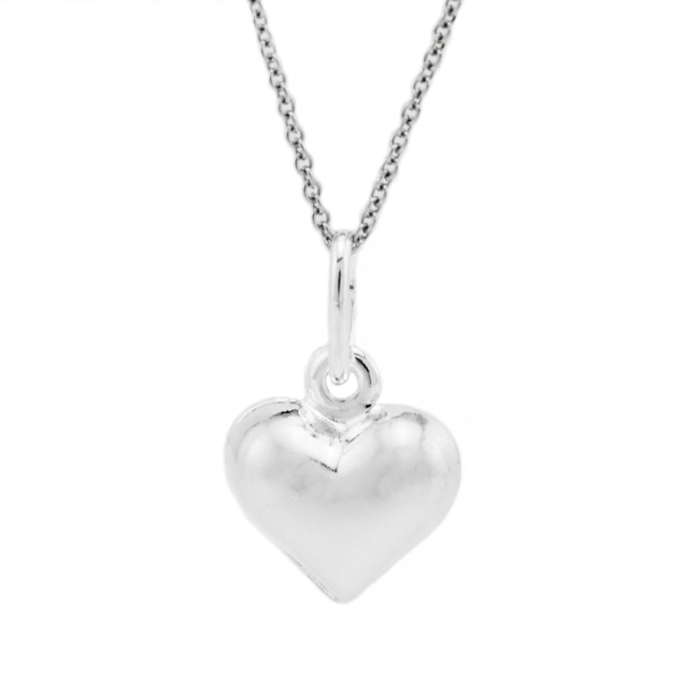 Sterling Silver 3D Heart Charm Necklace - 18 Inch Adjustable Chain, Perfect for Valentine's Day Gifts, Anniversary Presents & Everyday Elegant Jewelry