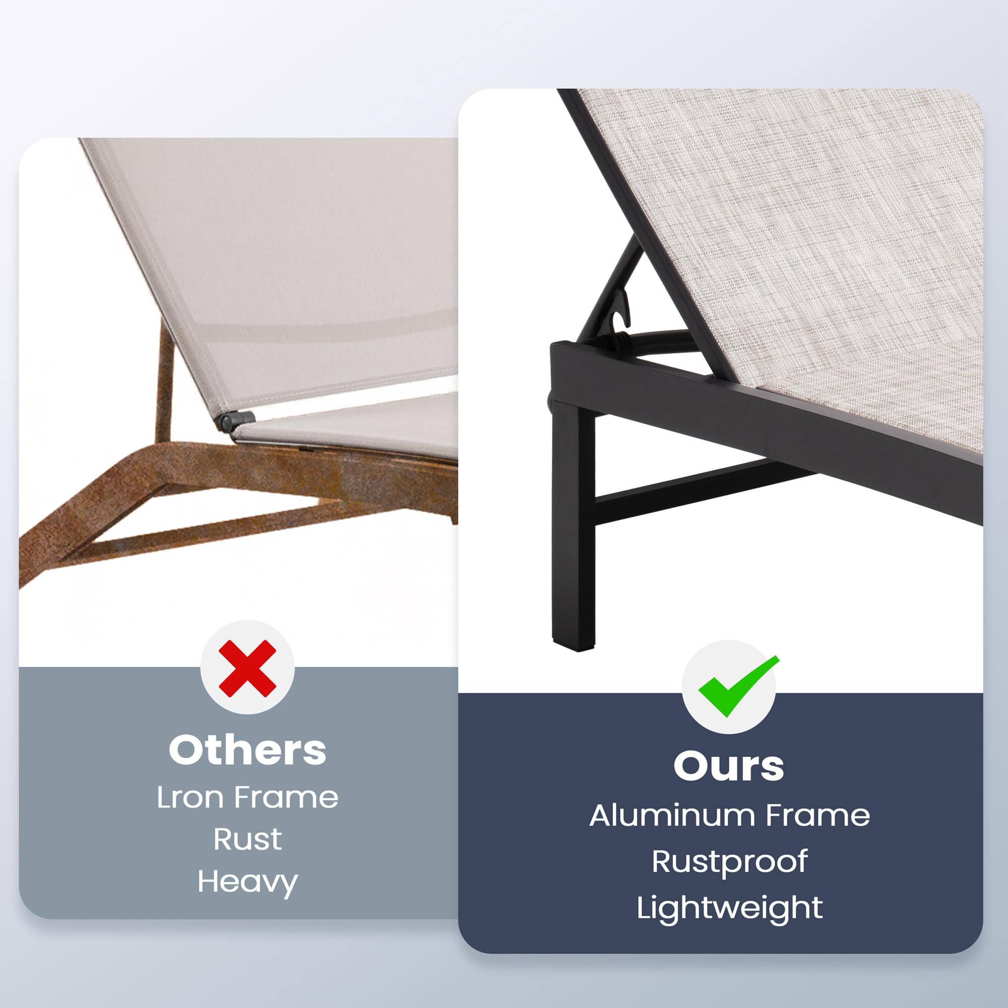 Pellebant Outdoor Lounge Chairs Set of 2 - Adjustable Backrest Patio Chaise Lounges, Rustproof Aluminum Poolside Sunbathing Chairs for Deck, Garden & Beach (2-Piece, Earth Tone) - Perfect for Relaxing by the Pool, Backyard Lounging or Coastal Getaways