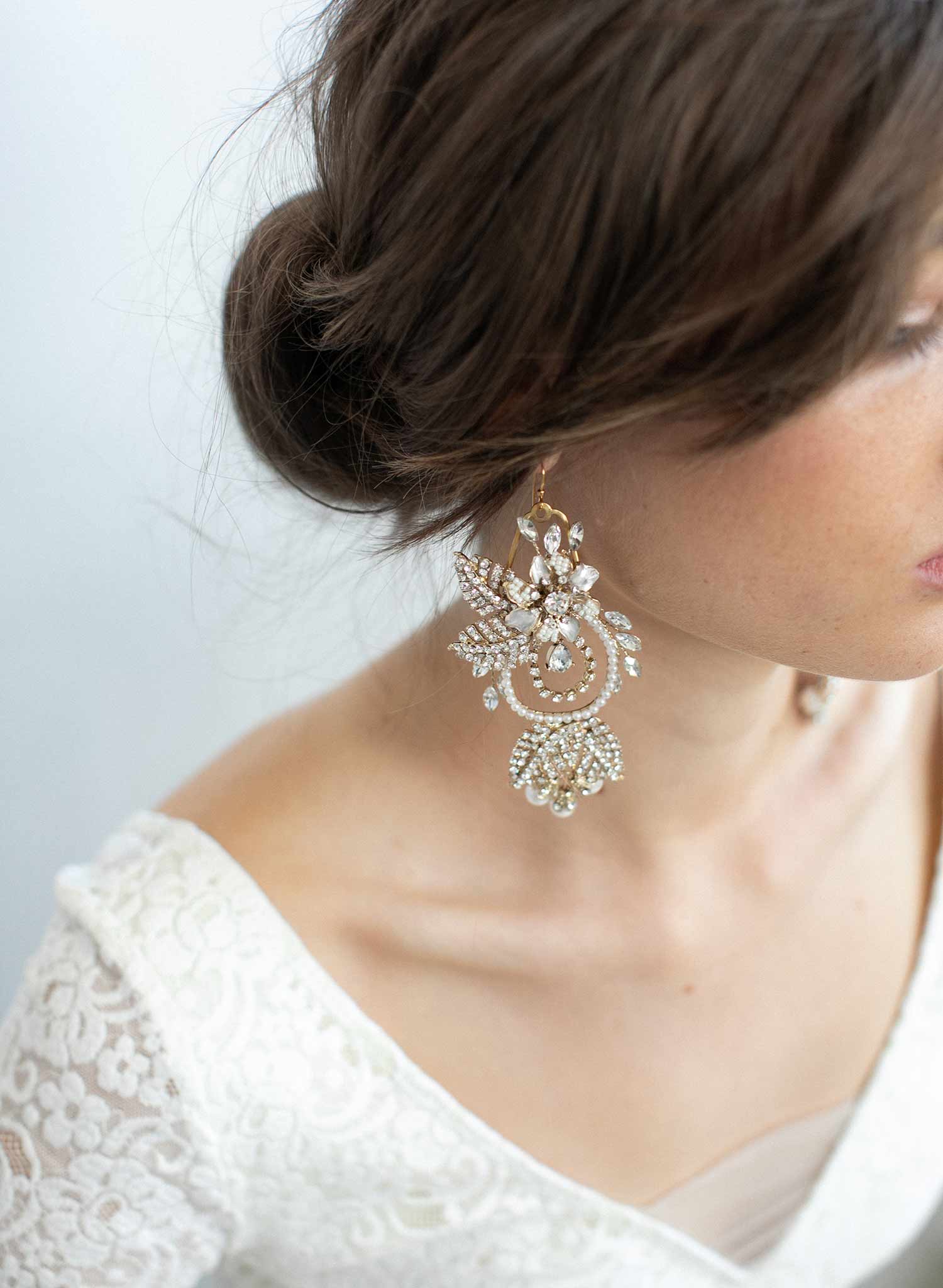 Elegant Gold Flower and Leaf Chandelier Earrings - Style #910 | Vintage-Inspired Dangle Earrings for Women | Perfect for Weddings, Parties & Evening Events