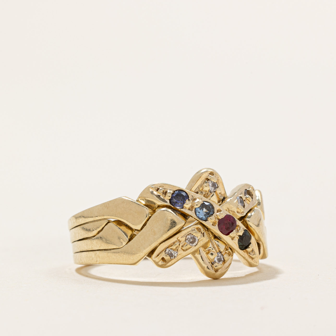 Multi Gemstone Puzzle Ring for Women | 0.104ctw Genuine Gemstones | Size 6.75 | Elegant Stackable Jewelry for Anniversary, Gift & Everyday Wear
