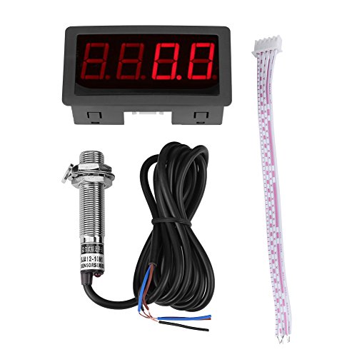 4 Digital LED Tachometer with Hall Sensor - Accurate RPM & Speed Meter for Vehicles, Machinery - Measures Temperature & Pressure (Red/Blue) - Perfect for Automotive Diagnostics, Industrial Equipment & DIY Projects