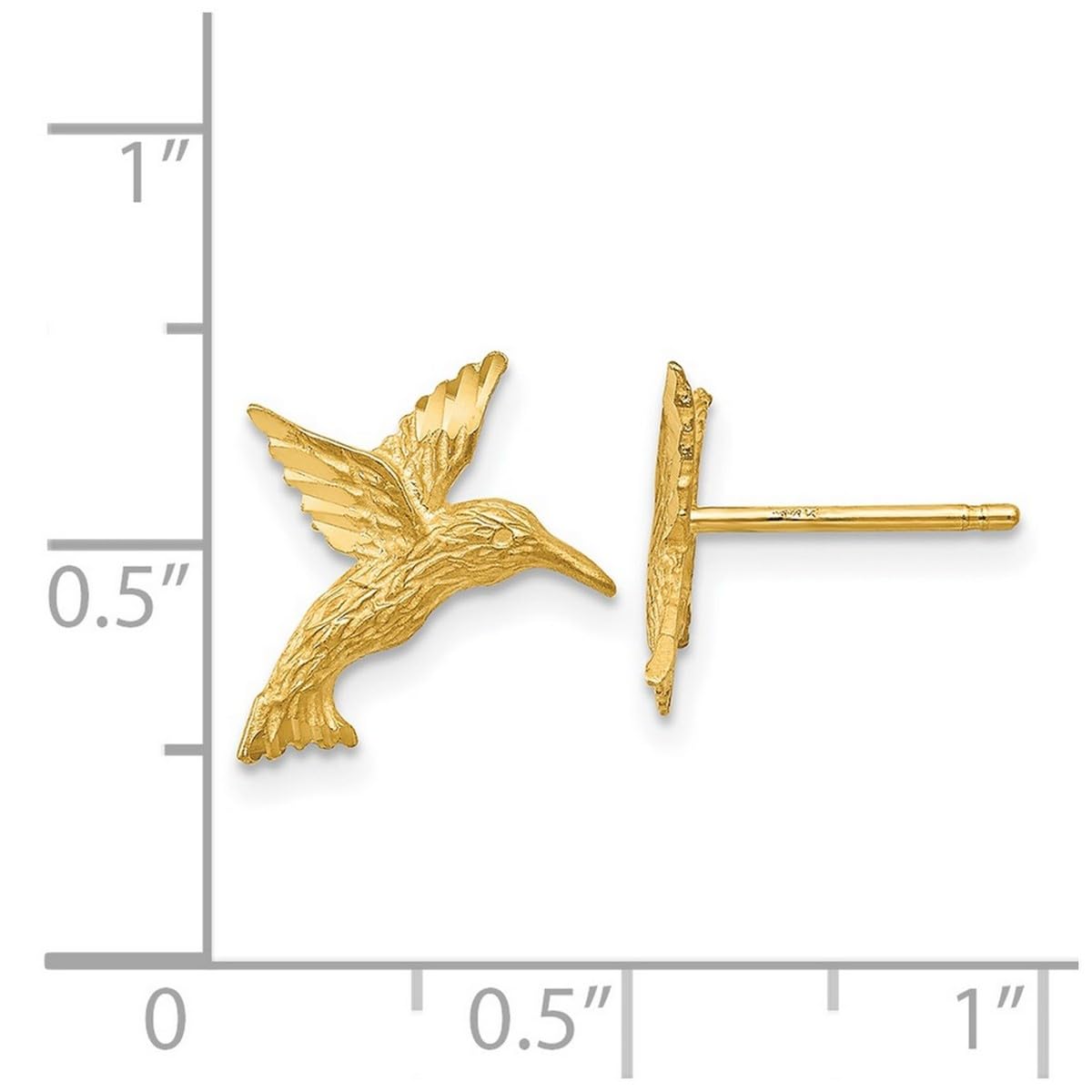 14K Yellow Gold Satin Textured Hummingbird Stud Earrings 15x12mm - Dainty Women's Jewelry Gift for Birthday, Anniversary & Everyday Wear