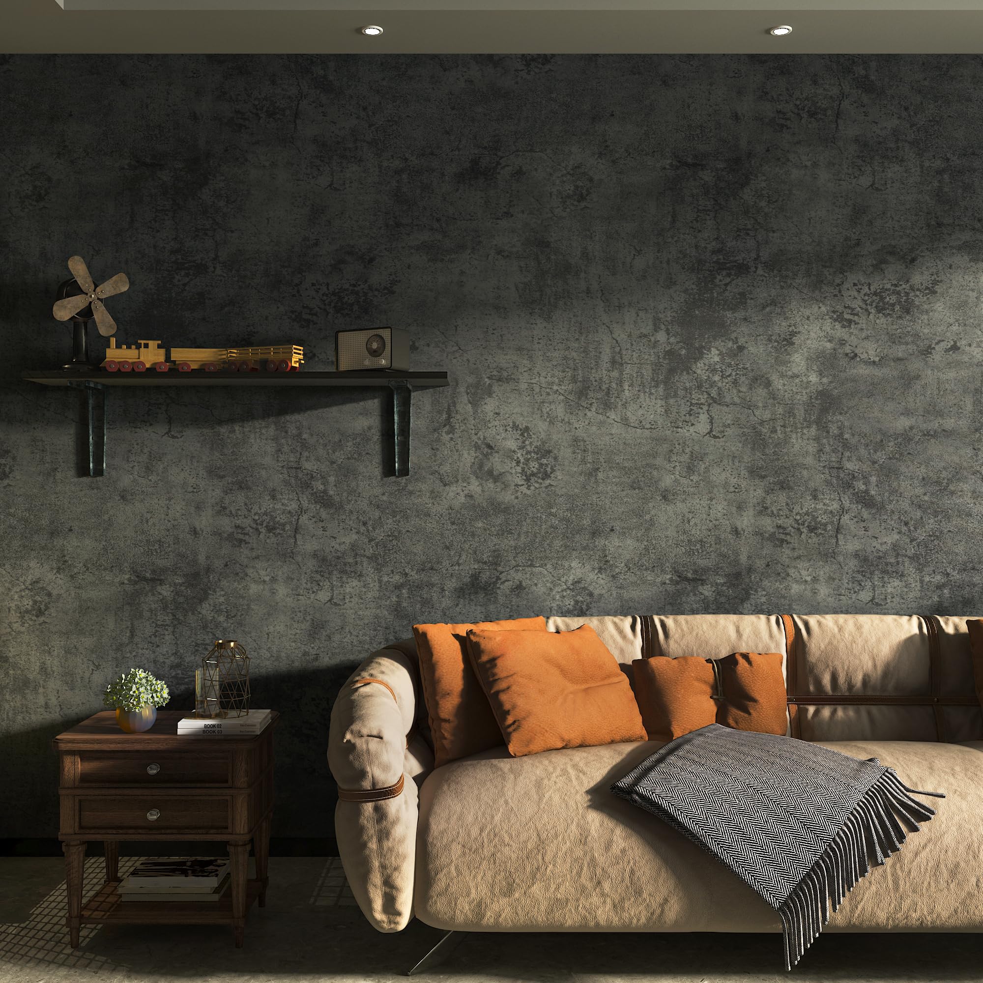JSEVEM 24×197 Inch Extra Thick Peel and Stick Concrete Wallpaper - Waterproof Gray Blue Vinyl Contact Paper with Matte Textured Finish for Industrial Style Bedroom, Living Room & Garage Walls | Perfect for Home Office, Accent Walls & DIY Interior Design