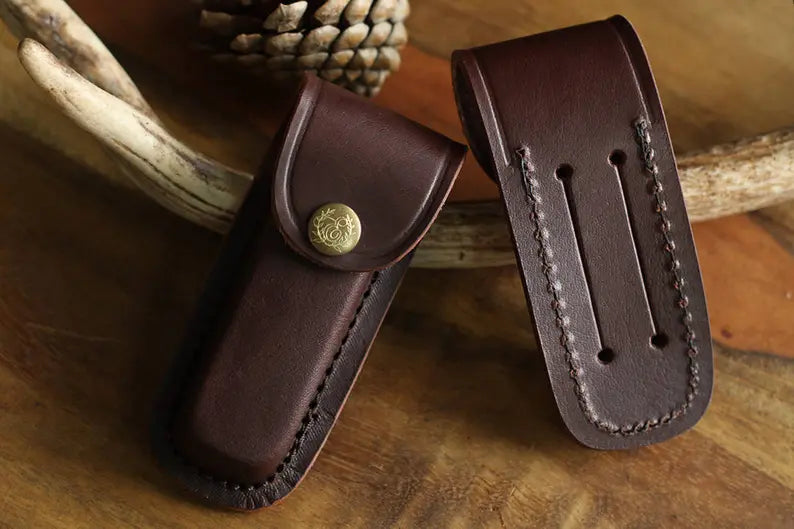 Handmade Leather Knife Sheath with Brass Snap - Classic Belt Loop Design for Hunting, Camping & Outdoor Activities