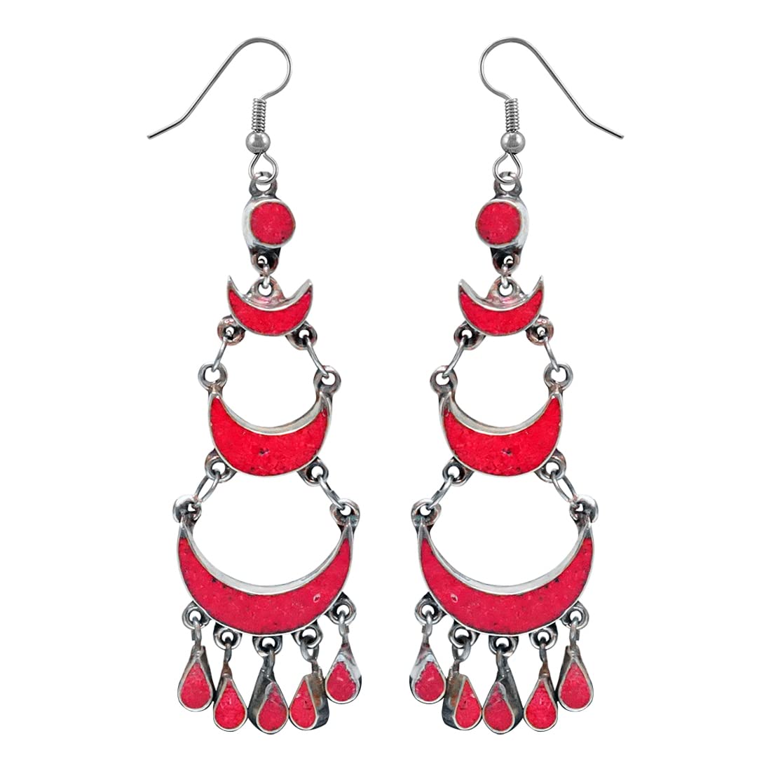 Handmade Boho Drop Dangle Earrings for Women - Silver Plated Gemstone Inlay Fashion Jewelry - Perfect for Parties, Weddings & Gift Giving