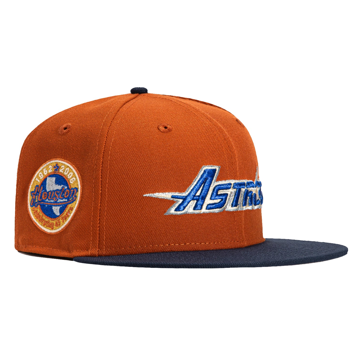 New Era 59Fifty Houston Astros 45th Anniversary Patch Snapback Hat - Burnt Orange & Navy - Perfect for Baseball Games, Fan Gear & Streetwear Fashion
