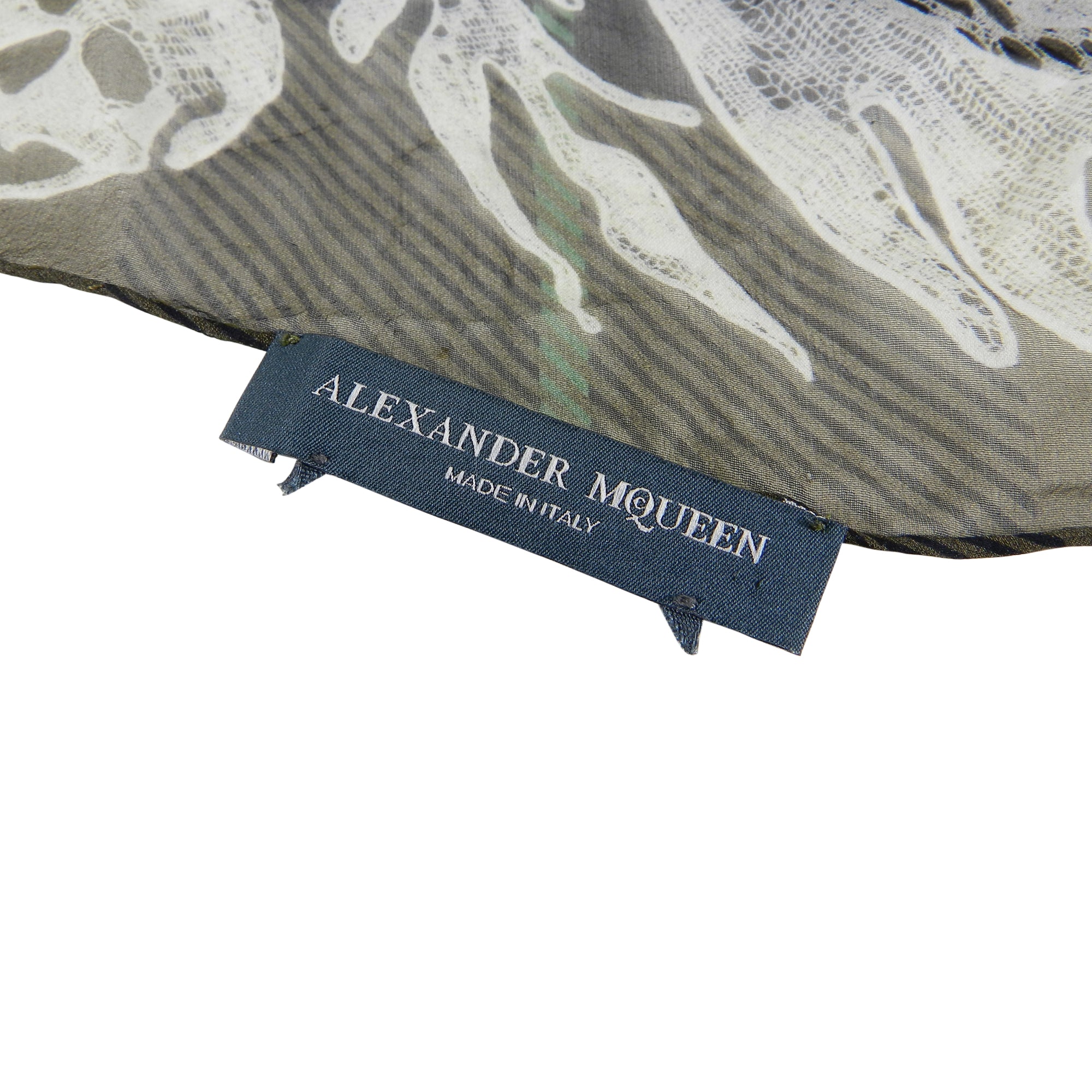 Alexander McQueen Dark Olive Green Silk Check Skull Logo Shawl Scarf - Luxury Fashion Accessory for Women, Perfect for Evening Outfits & Special Occasions