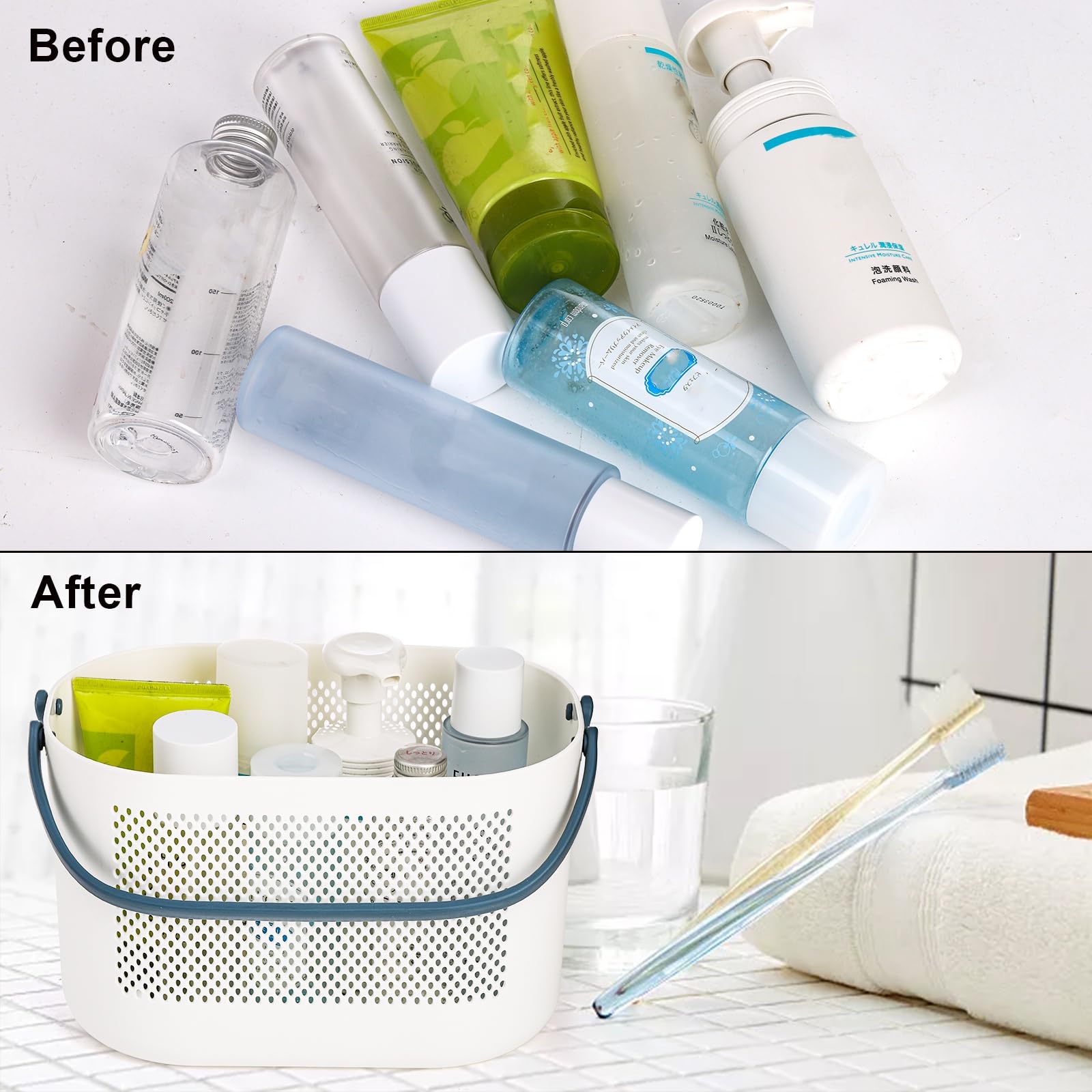AVLA 4 Pack Plastic Shower Caddy with Handles - Waterproof Bathroom Storage Baskets, Drainage Toiletry Organizer for Dorm, College, Gym & Travel - Perfect for Shower, Kitchen, Closet & Bedroom Organization