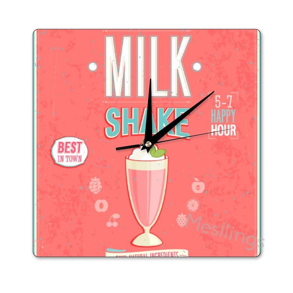 Mesllings Scale-Free Wall Clocks - Milkshake Square Wall Clock for Kitchen, Office & Home Decor | Retro Hanging Clock with Silent Movement | Perfect for Living Room, Bedroom, and Workspace Decor