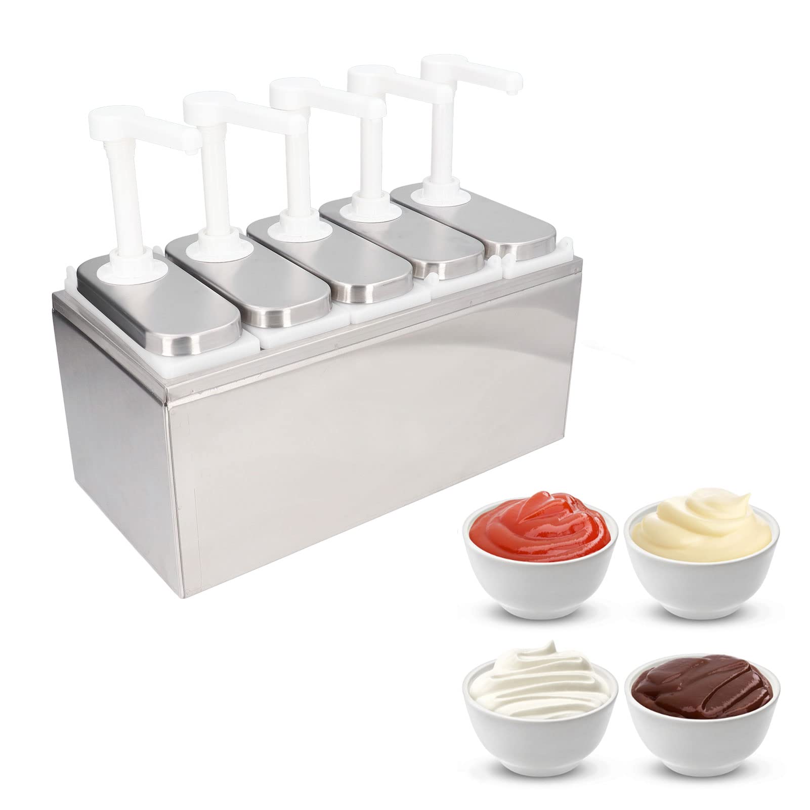 5-Pack Sauce Dispenser Pump for Ketchup, Jam, Salad Dressing & Condiments - Durable Kitchen & Restaurant Squeeze Bottle with Stable Base | Perfect for BBQ, Buffets, Food Service & Home Cooking