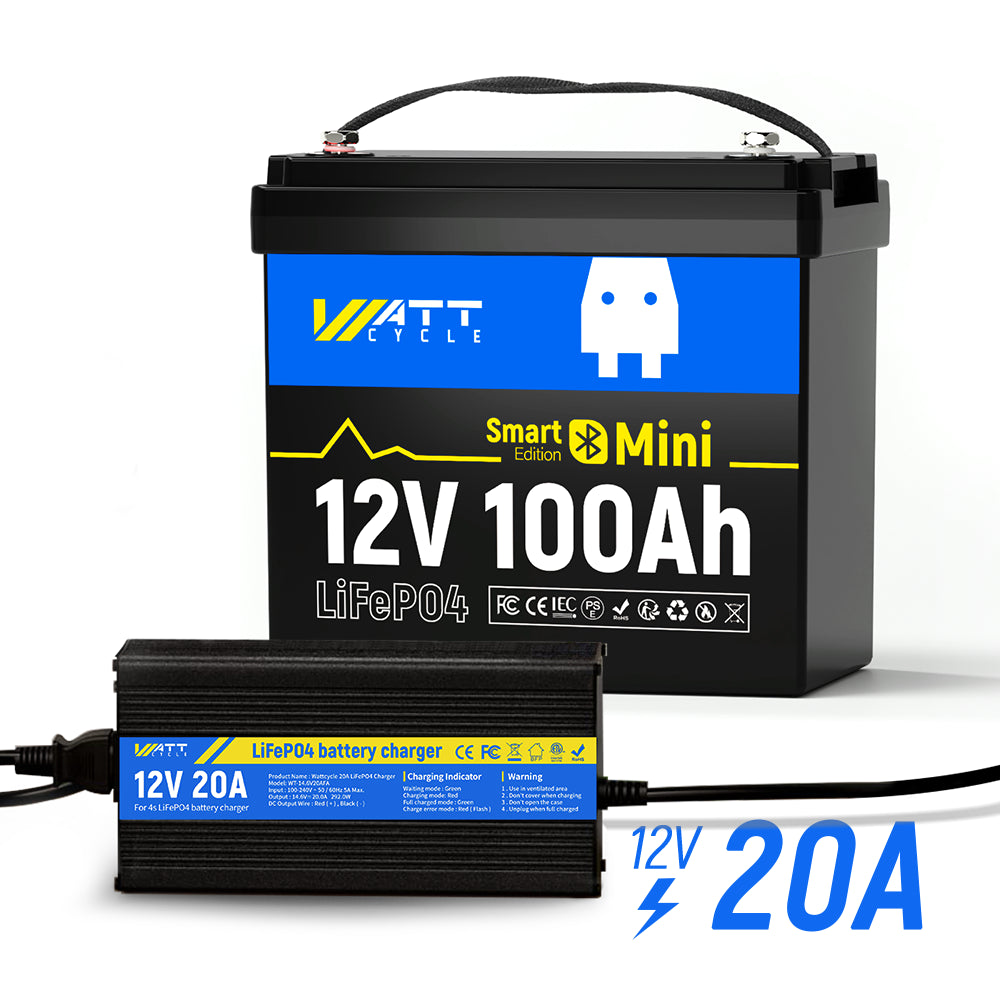 12V 100Ah Mini LiFePO4 Lithium Battery with Bluetooth Monitoring - Perfect for RV, Solar Power, Marine & Off-Grid Applications