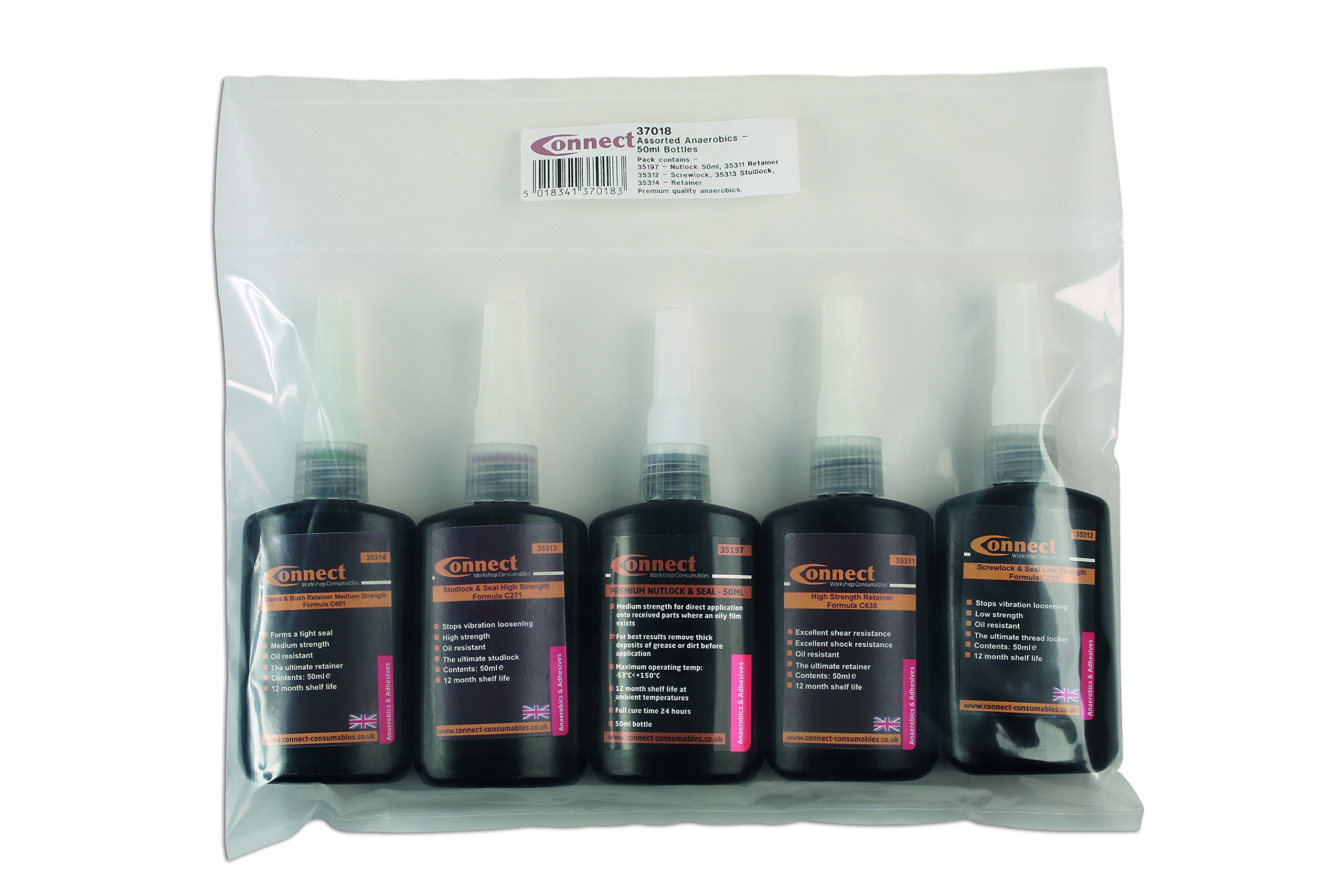 Connect - 37018 Assorted Anaerobic Sealants - 50ml Bottles for Industrial Equipment, Automotive, and Plumbing Repairs