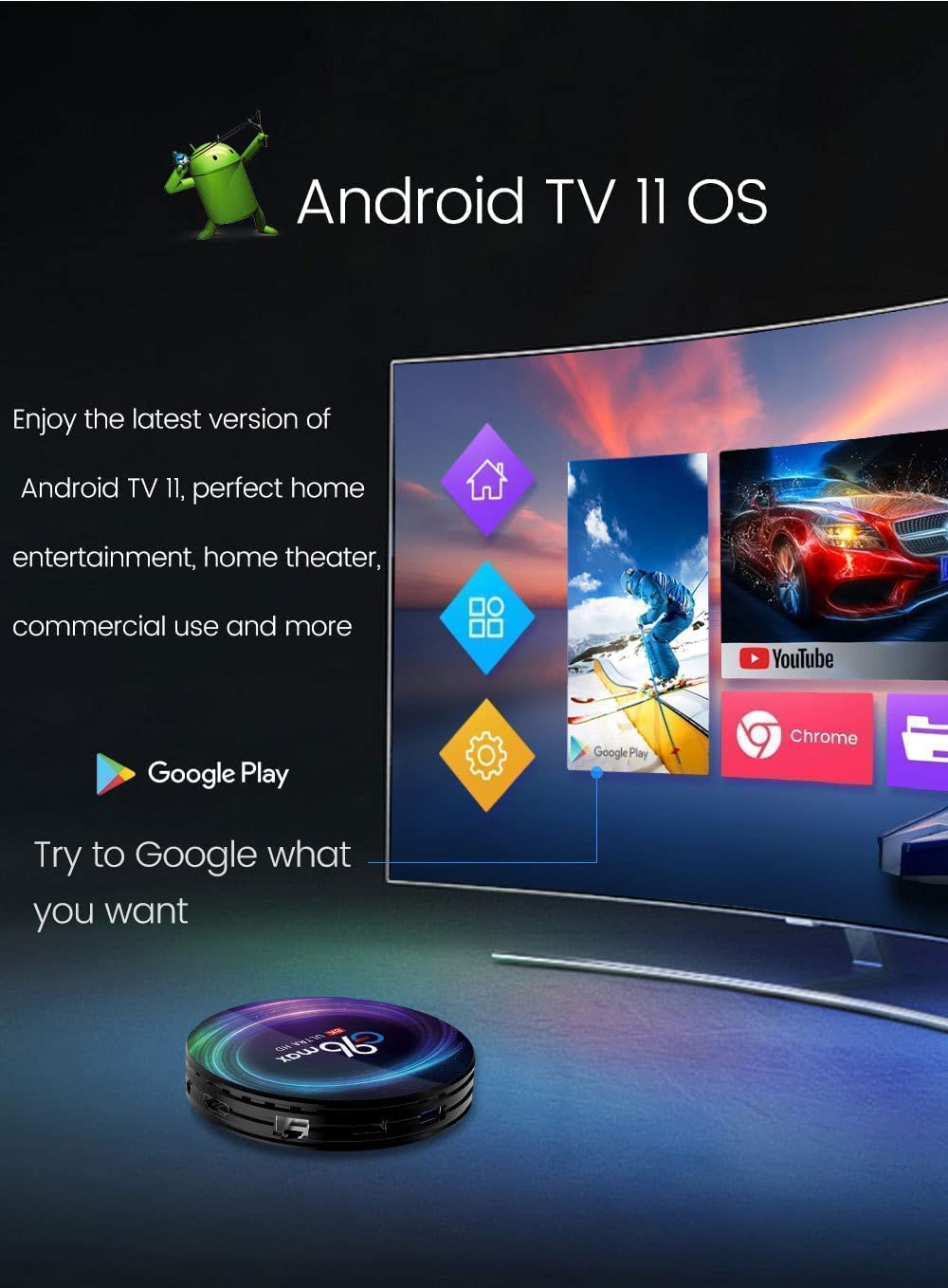 AMITVA Android TV Box 11.0 4K Smart Streaming Media Player - S905X4 Quad-Core, 4GB RAM 128GB ROM, Dual-Band WiFi 2.4G/5.8G, Bluetooth 4.1, Ethernet LAN, Mini Backlit Keyboard - for Home Theater, Gaming & 3D Movies