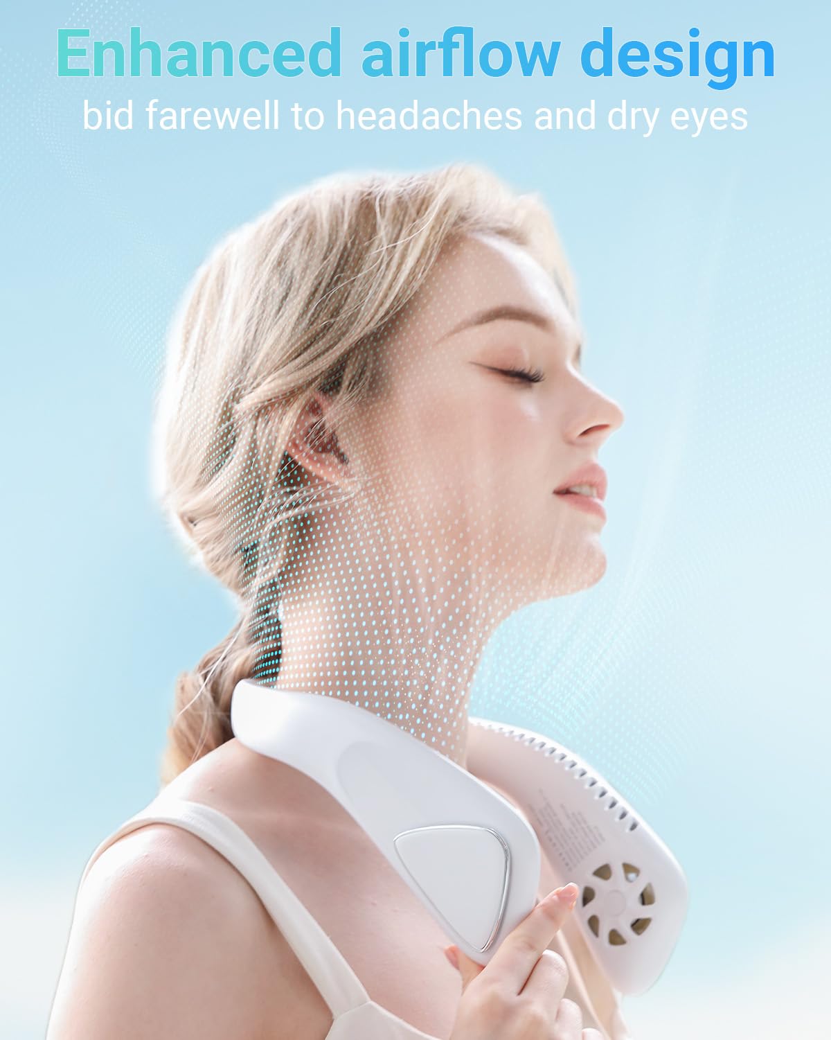 Jialexin Bladeless Personal Neck Fan - 6000mAh USB Rechargeable Hands-Free Cooling Fan with 3 Speed Settings, Lightweight Headphone Design for Men & Women - Perfect for Sports, Outdoor Activities, Office & Travel (White)
