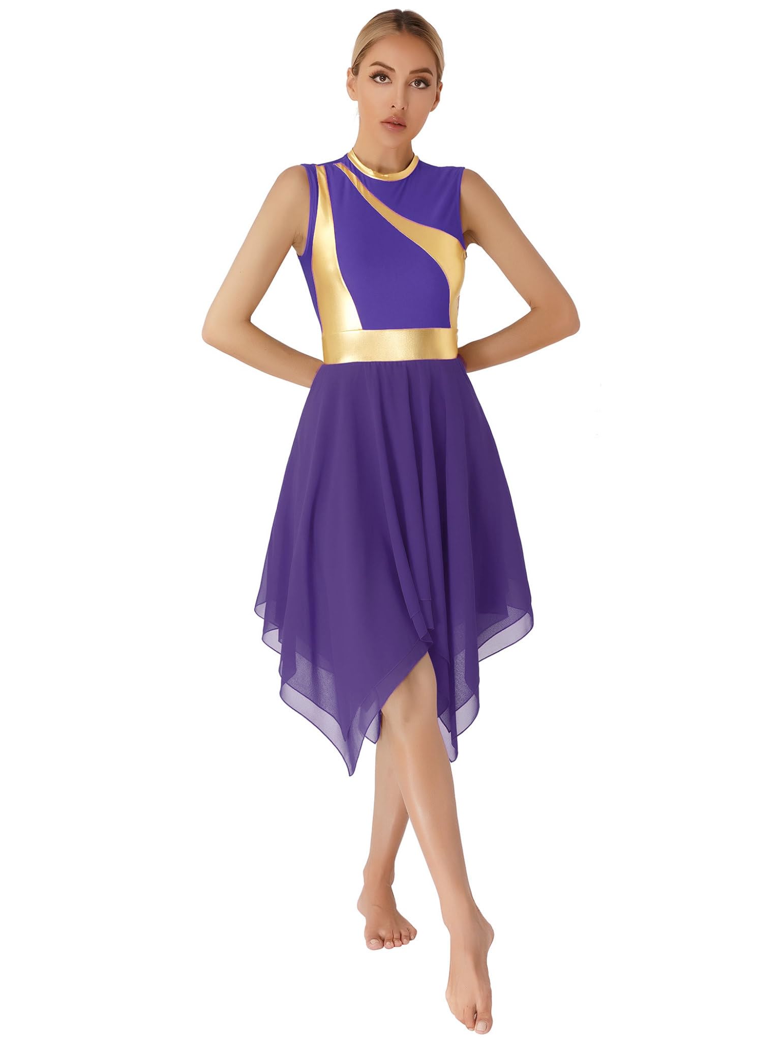 Women's Praise Dance Dress - Color Block Tunic with Irregular Hem - Worship & Liturgical Lyrical Dance Costume - Perfect for Church Performances & Spiritual Dance Routines