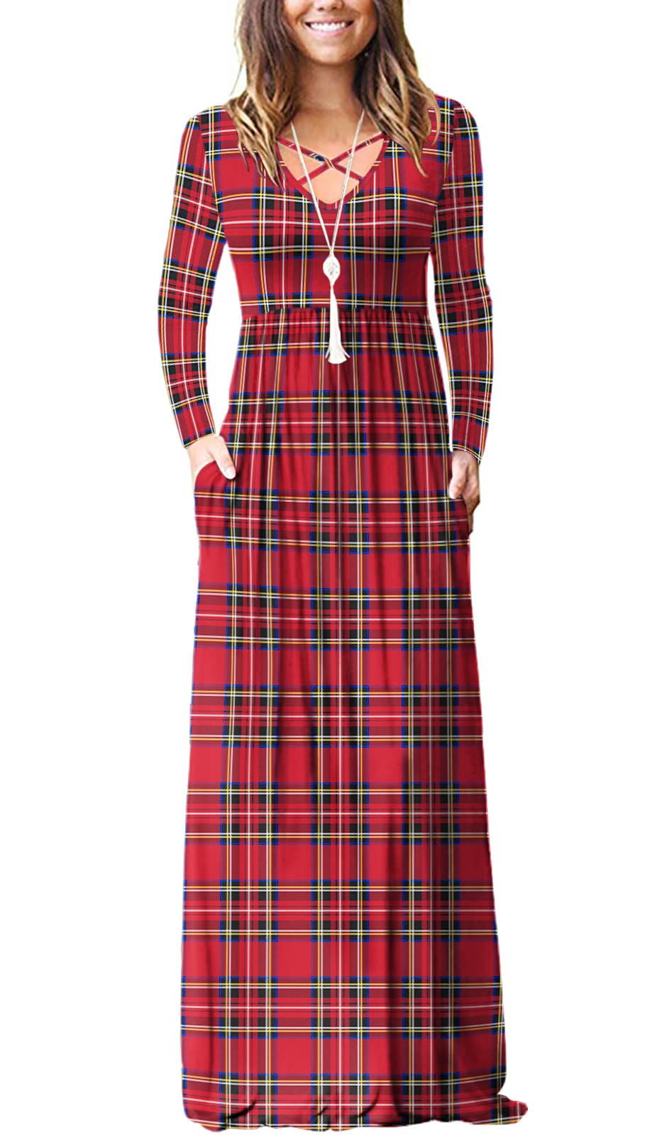 LILBETTER Women's Long Sleeve Maxi Dress - Loose Fit Casual Plain Long Dress with Pockets | Perfect for Everyday Wear, Beach Cover Up & Boho Outfits