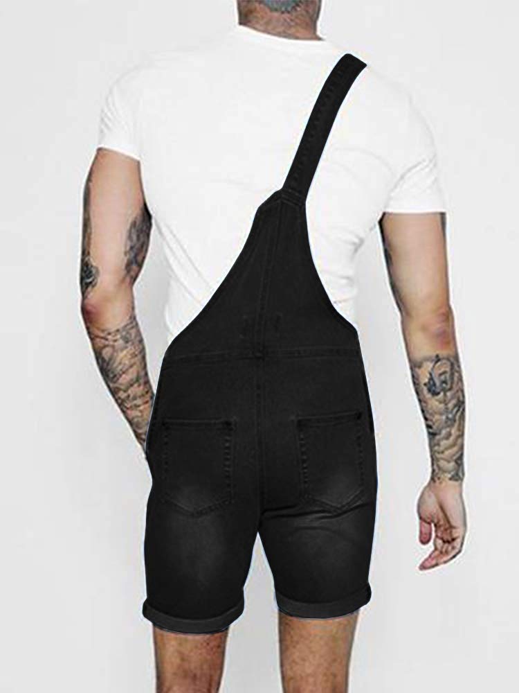 Runcati Men's Denim Shorts Bib Overalls - Loose Fit Jean Romper with Button Pockets | Casual Summer Jumpsuit for Walking, Outdoor Activities & Streetwear Fashion