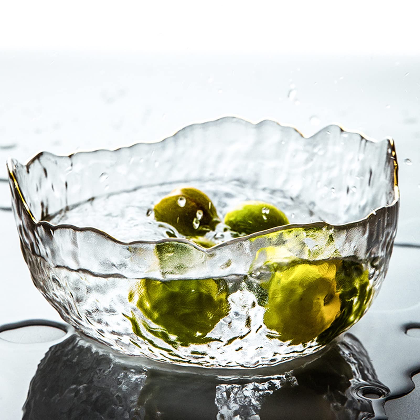 Clear Glass Salad Bowls for Kitchen, Pasta & Snacks - Irregular Shape
