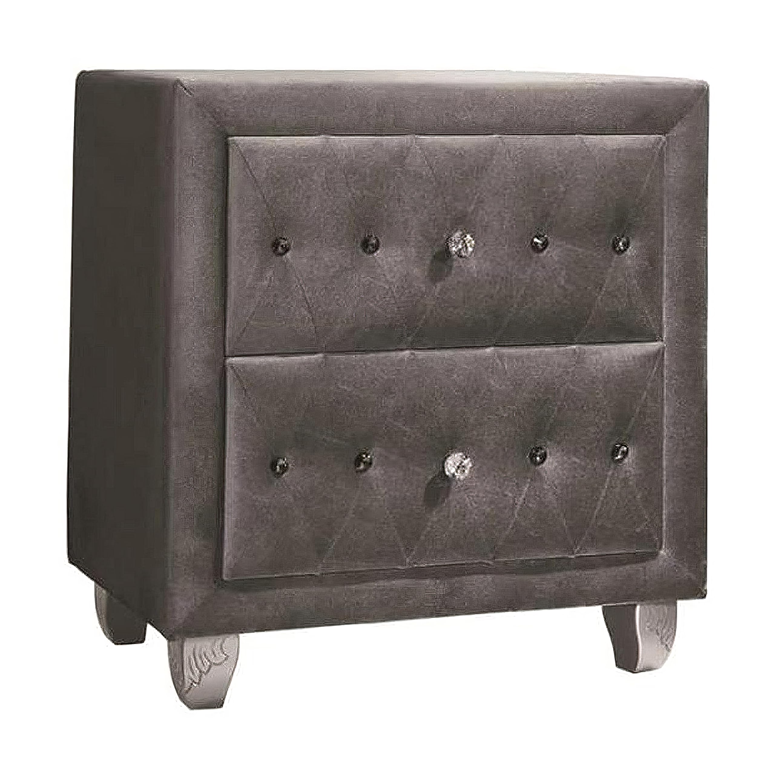 Benjara Fabric Upholstered Nightstand with Button Tufting - Gray Bedside Table for Bedroom, Living Room & Guest Room - Modern Small End Table with Storage