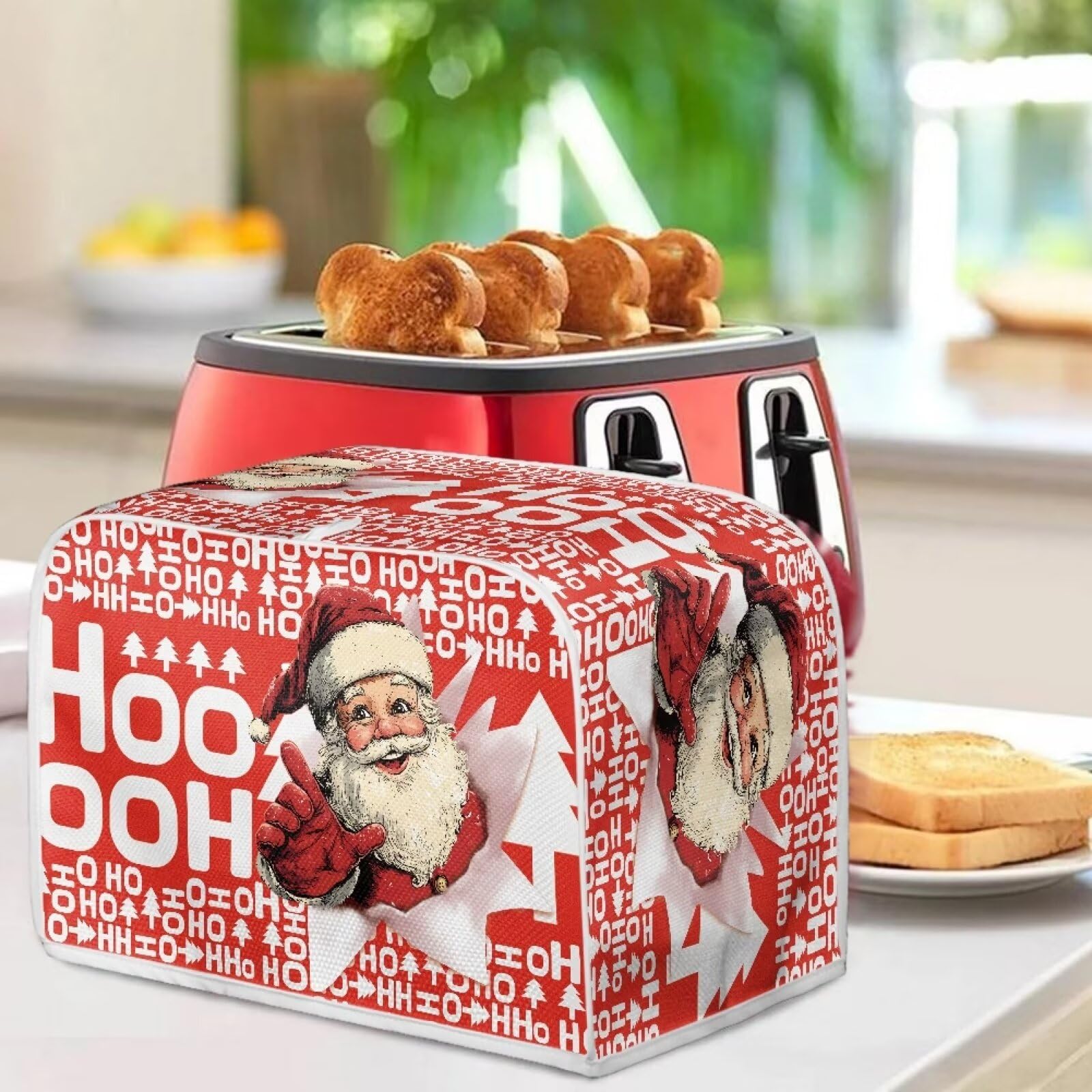 Santa Bread Toaster Cover for 4-Slice Toaster - Washable & Anti-Scratch Kitchen Appliance Protector - Perfect for Christmas Baking & Holiday Kitchen Decor (Red)