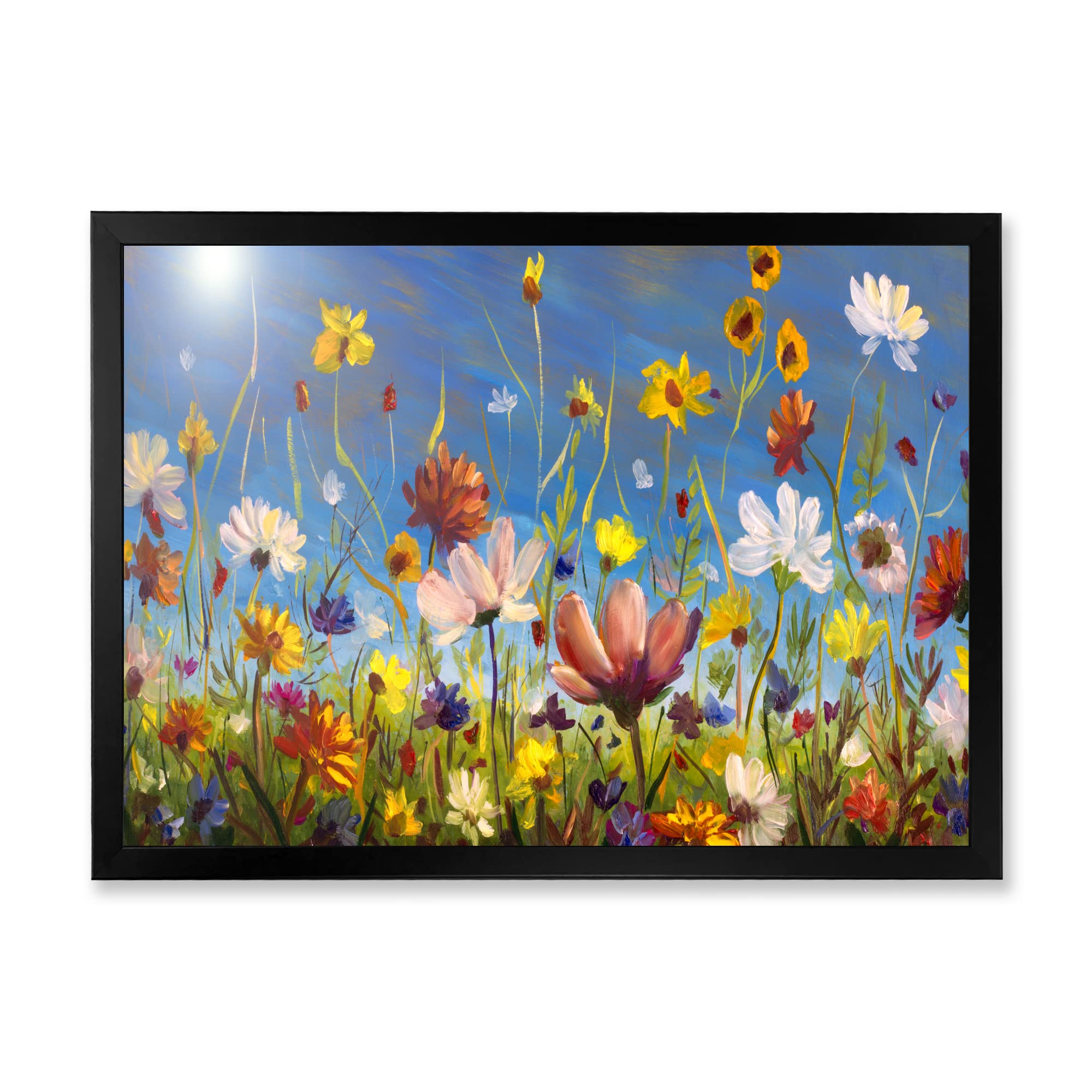 Summer Garden Field II - Daisies and Wildflowers Traditional Framed Wall Art Decor for Living Room, Bedroom & Office
