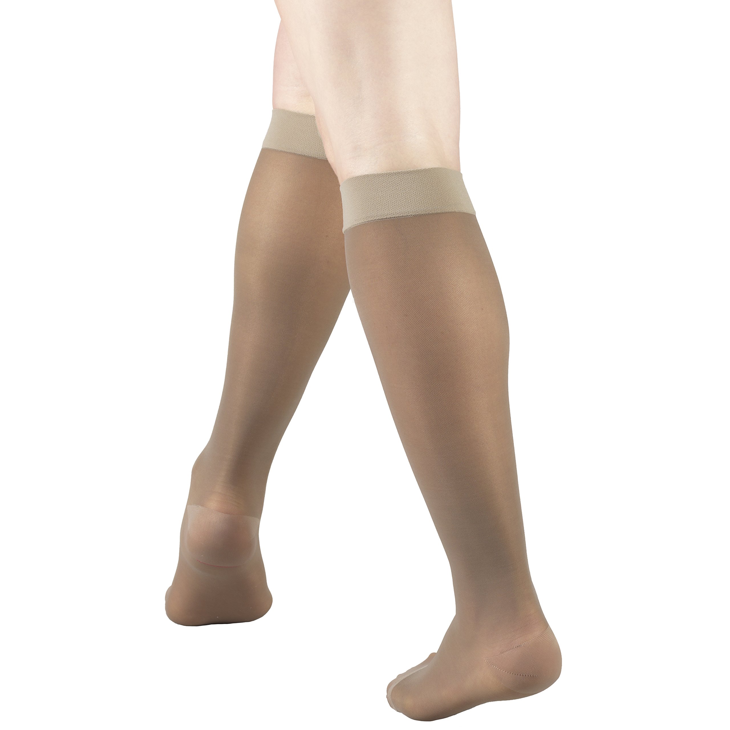 Truform Sheer Compression Stockings 15-20 mmHg for Women - Knee High, 20 Denier, Taupe, Small - Perfect for Travel, Work & Varicose Vein Relief