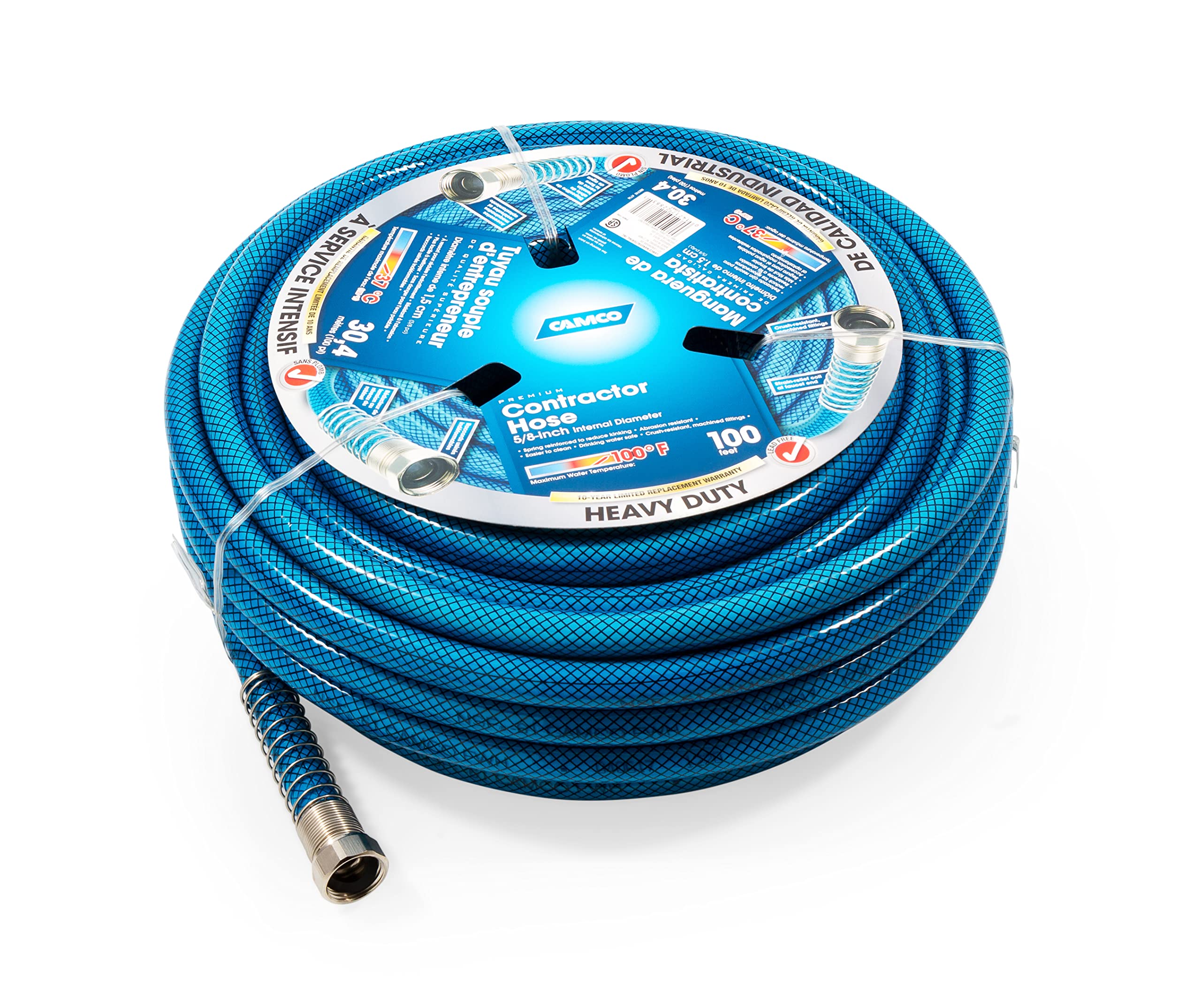 Camco 100-Foot Heavy-Duty Contractor Grade Water Hose - Premium Reinforced Outdoor Garden Hose (Model 22883) for Lawn Care, Car Washing & RV Use