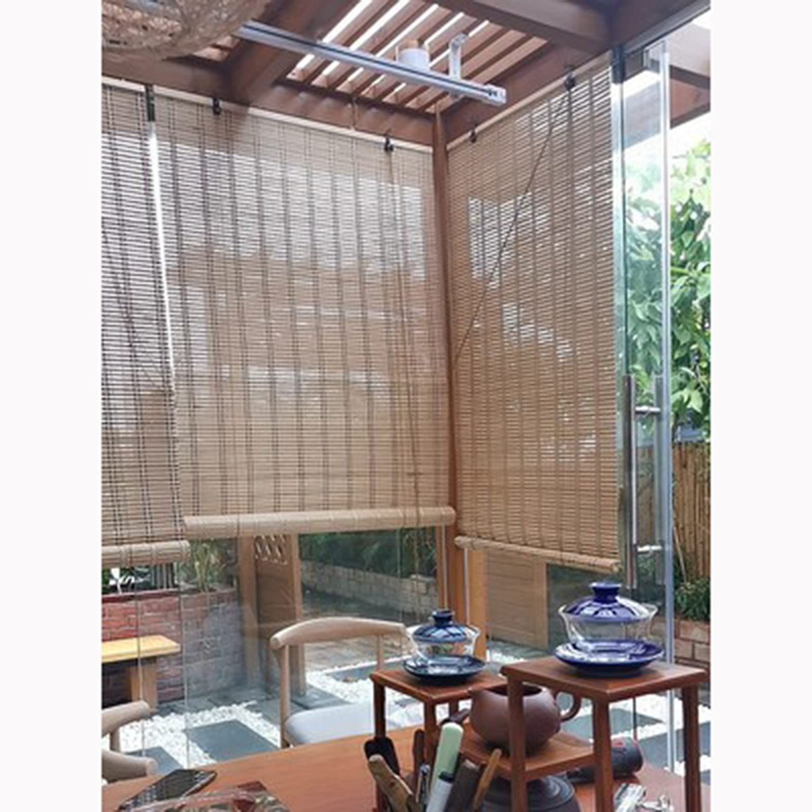 Natural Bamboo Roller Blinds - Waterproof & Breathable Outdoor Bamboo Curtains for Windows & Doors (51x63in) | Customizable Roman Shades for Patio, Balcony & Sunroom Sun Protection